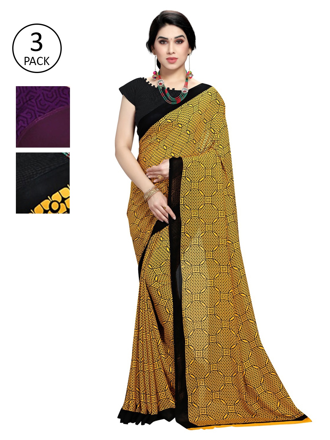 

KALINI Pack Of 3 Multicoloured Printed Sarees, Multi