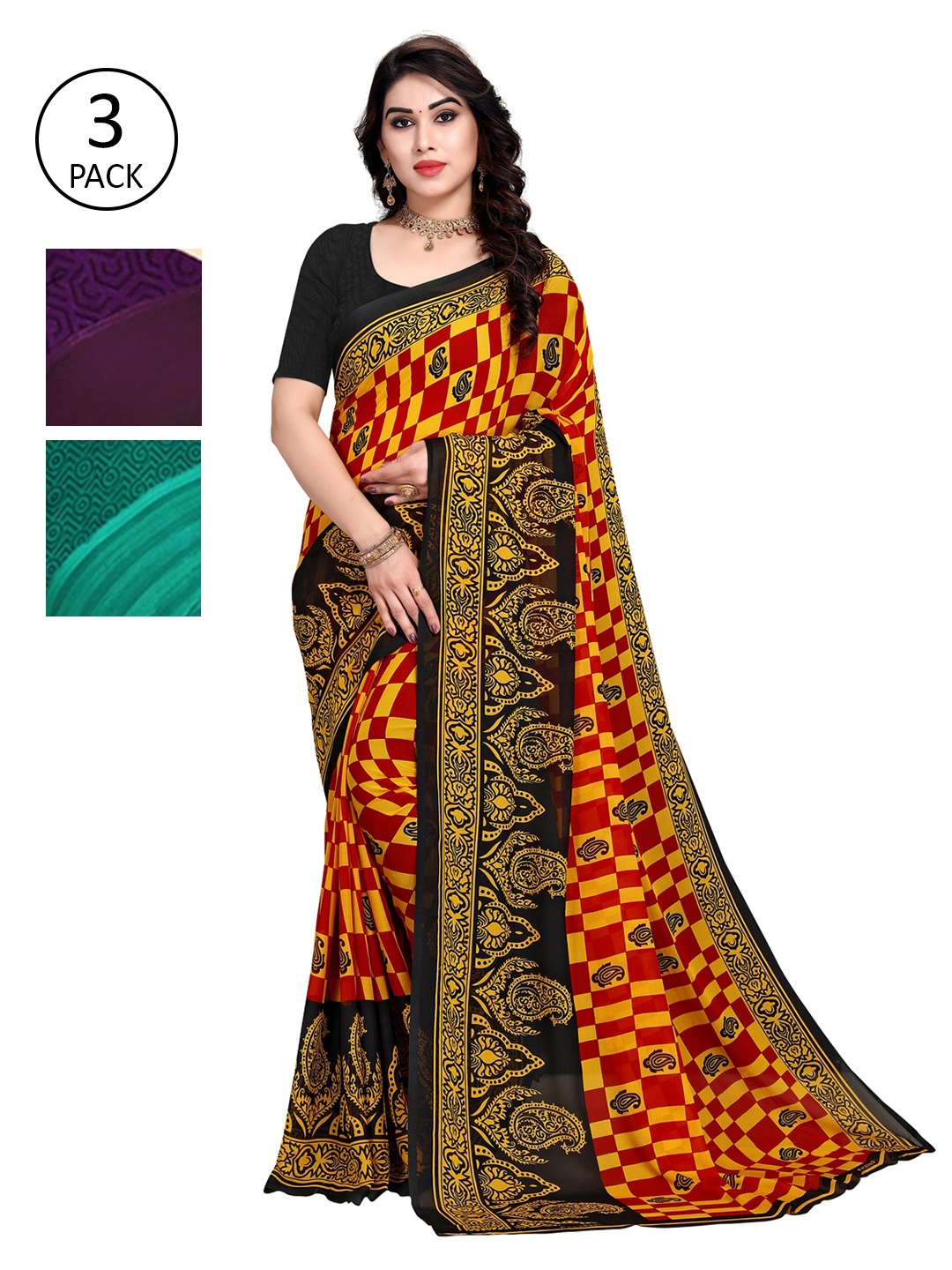 

KALINI Pack Of 3 Printed Saree, Green