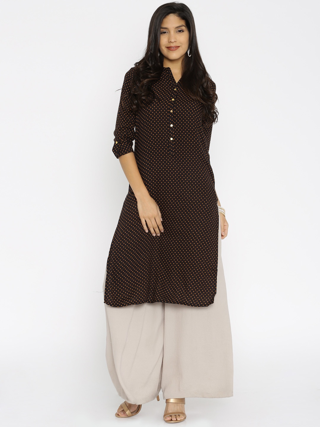 

Vishudh Women Brown Printed Straight Kurta