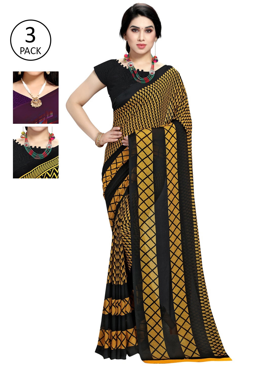 

KALINI Pack Of 3 Multicoloured Printed Sarees, Multi