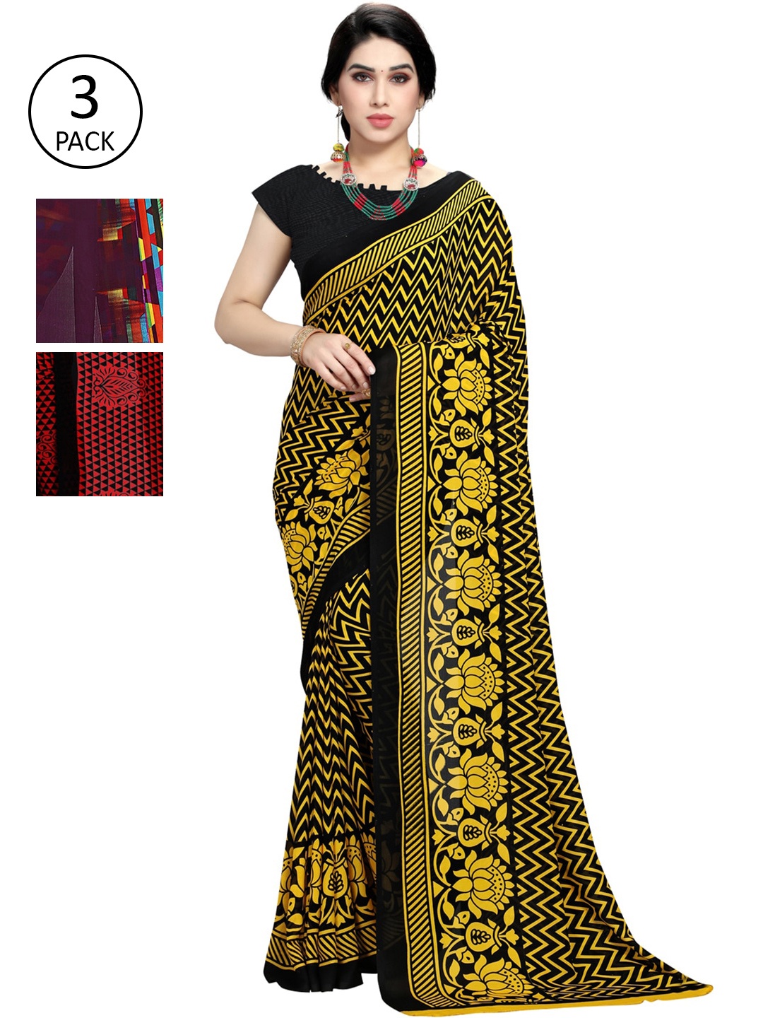 

KALINI Pack Of 3 Multicoloured Printed Sarees, Multi