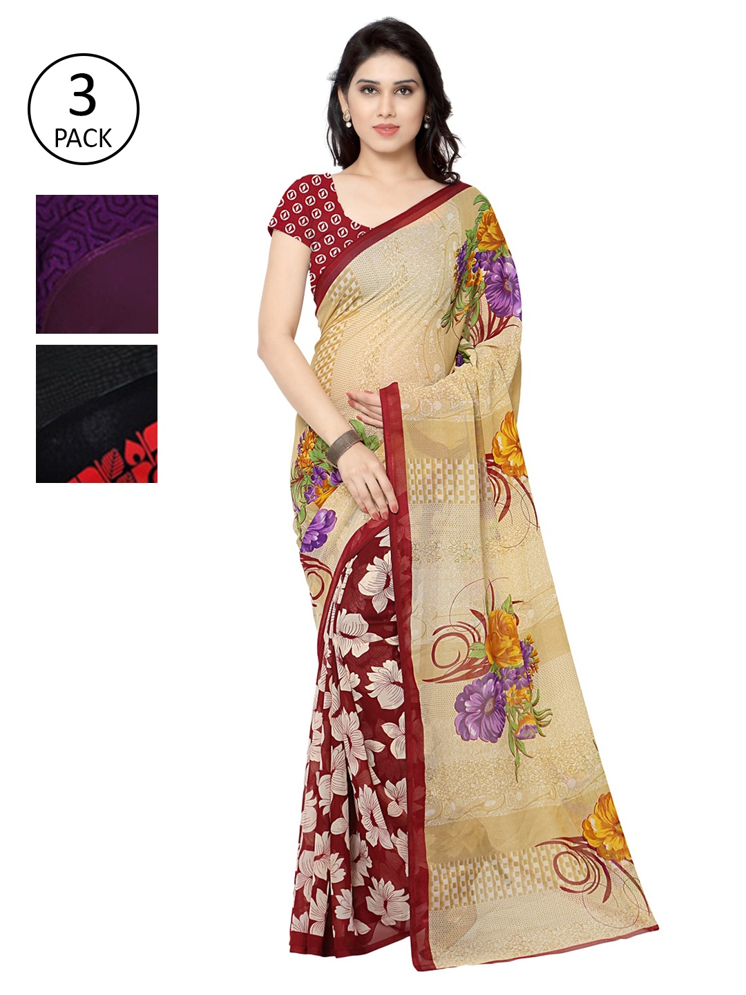 

KALINI Pack Of 3 Multicoloured Printed Sarees, Multi