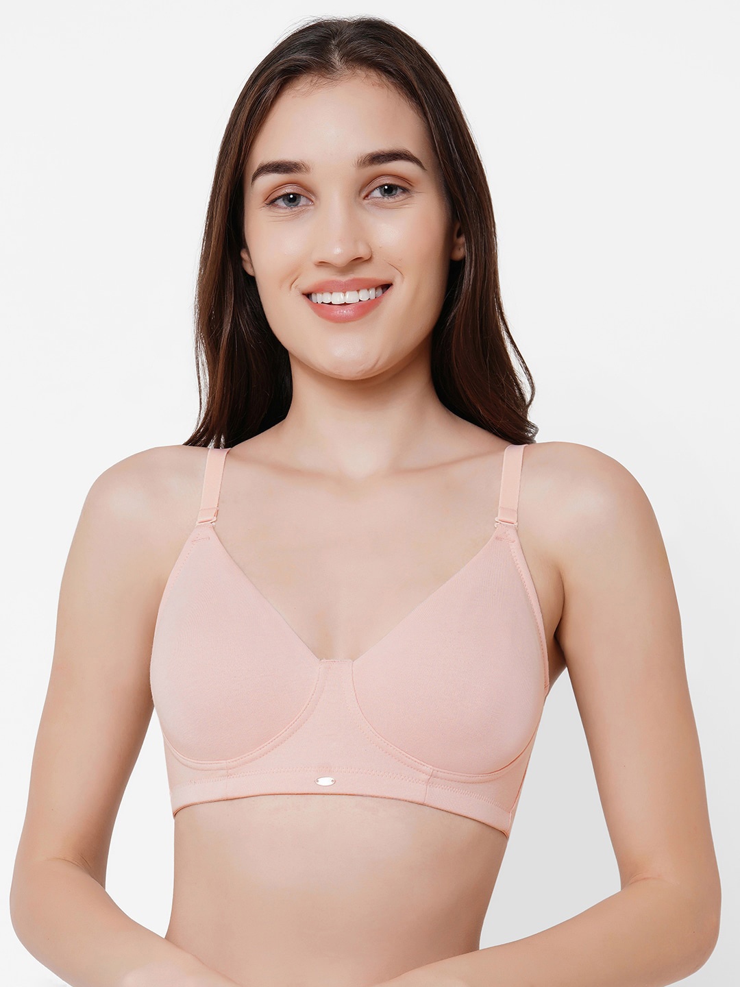 

SOIE Non Padded Non-Wired Full Coverage Stretch Cotton T-shirt Bra, Peach