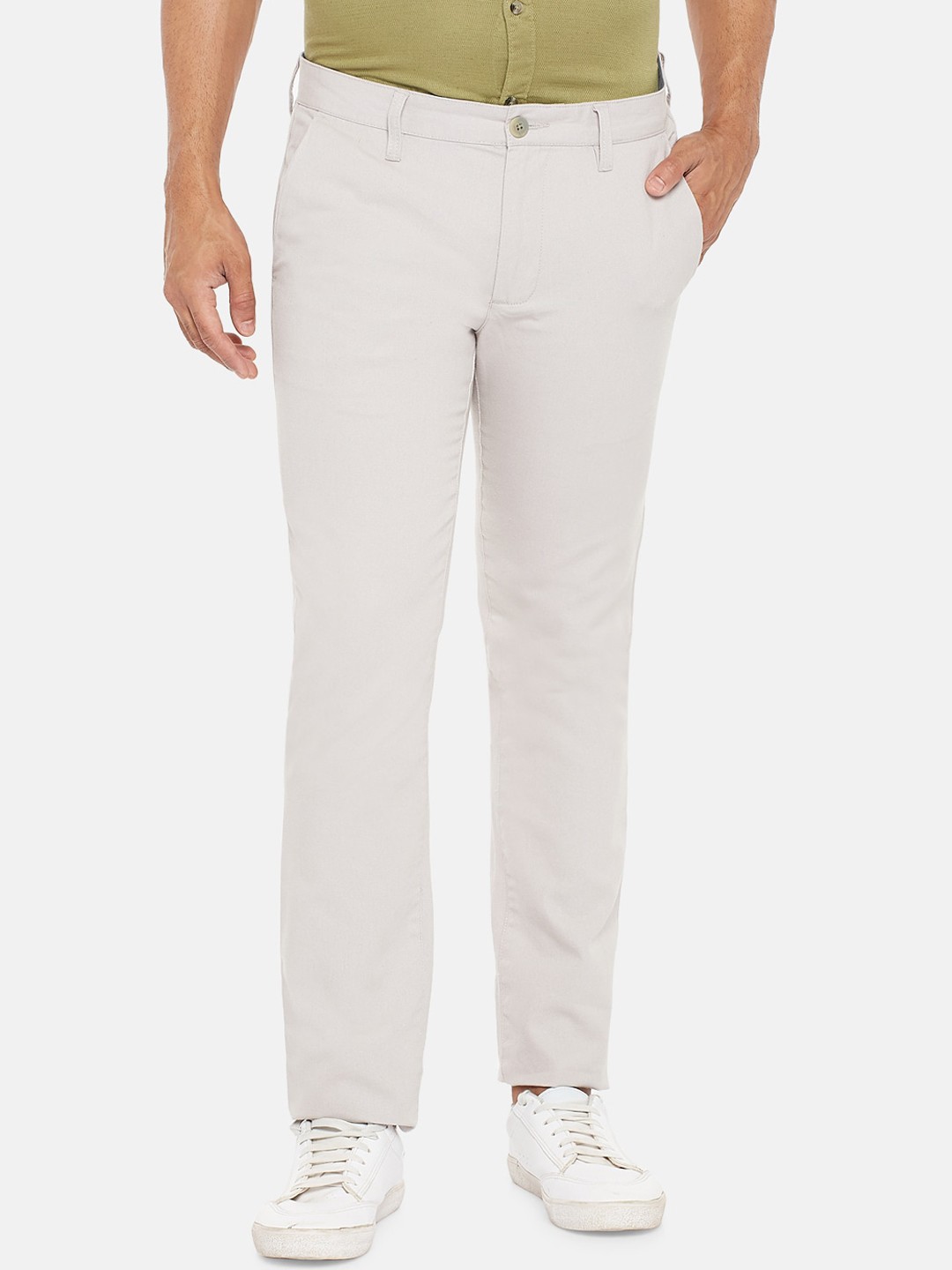 

BYFORD by Pantaloons Men Off White Slim Fit Low-Rise Trousers