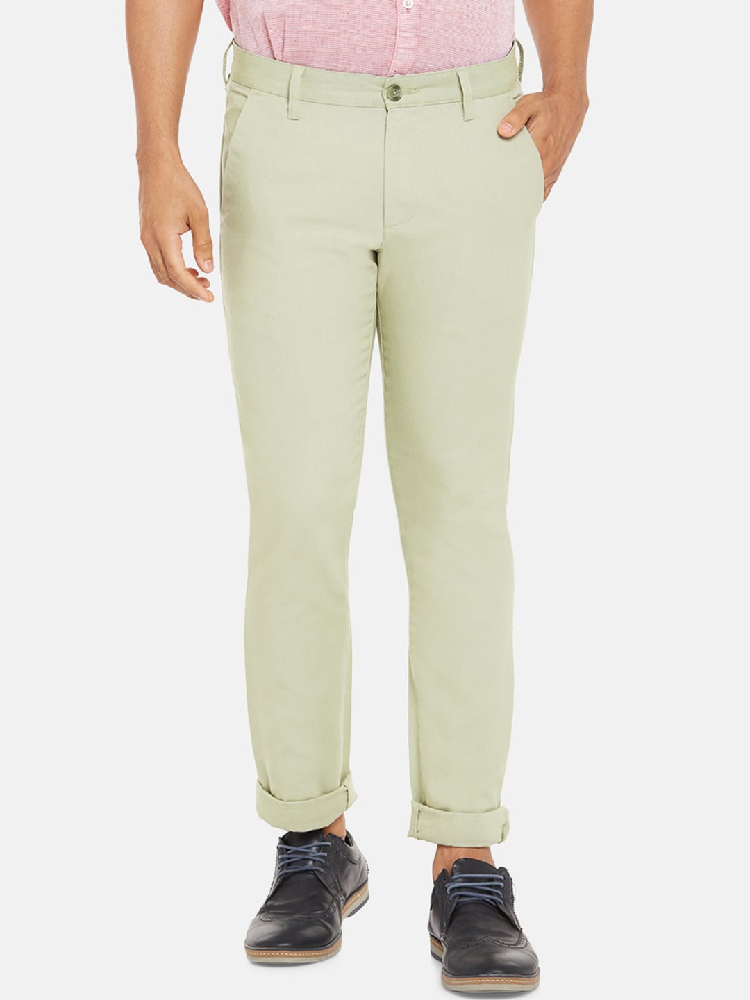

BYFORD by Pantaloons Men Green Slim Fit Pure Cotton Trousers
