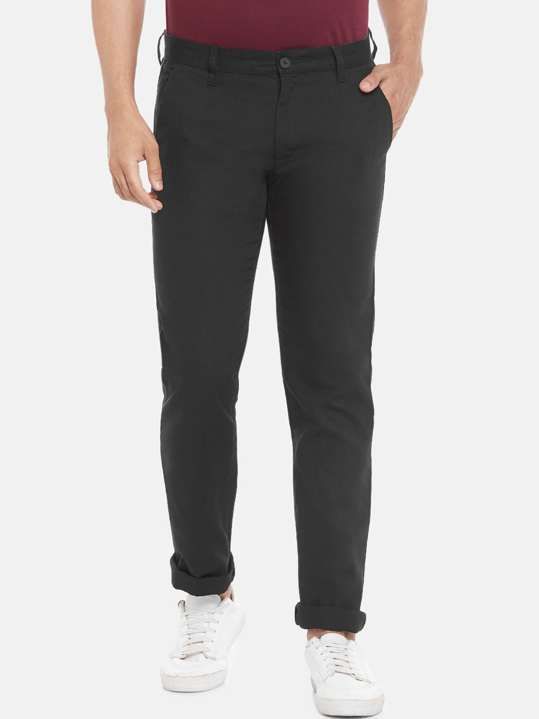 

BYFORD by Pantaloons Men Black Slim Fit Cotton Trousers