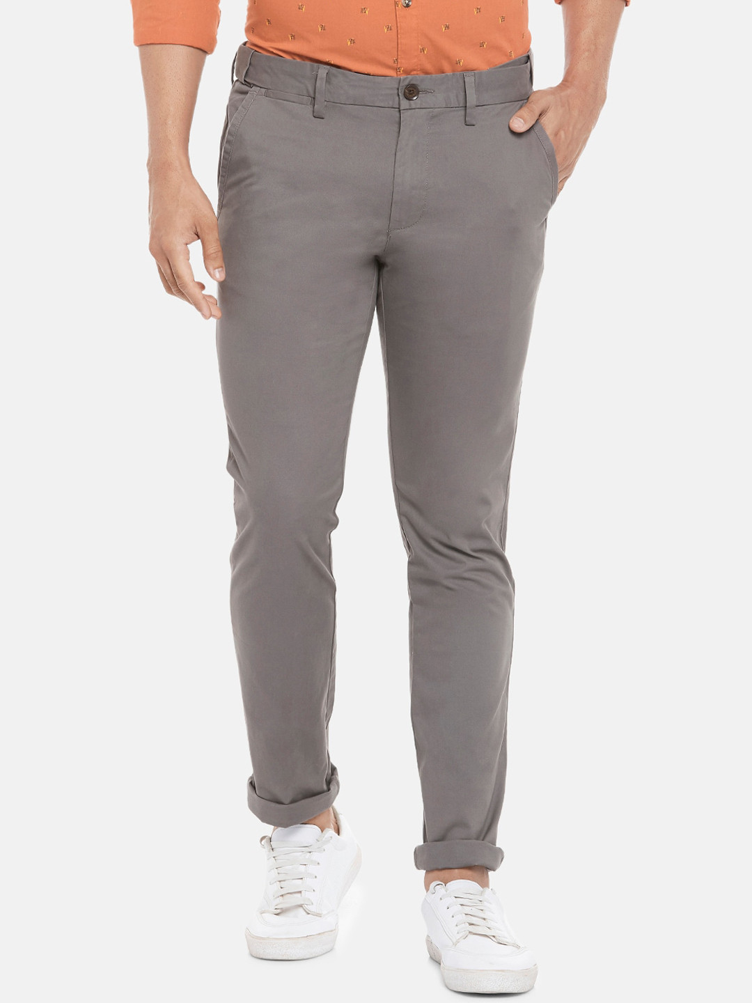 

BYFORD by Pantaloons Men Olive Green Slim Fit Low-Rise Chinos Trousers