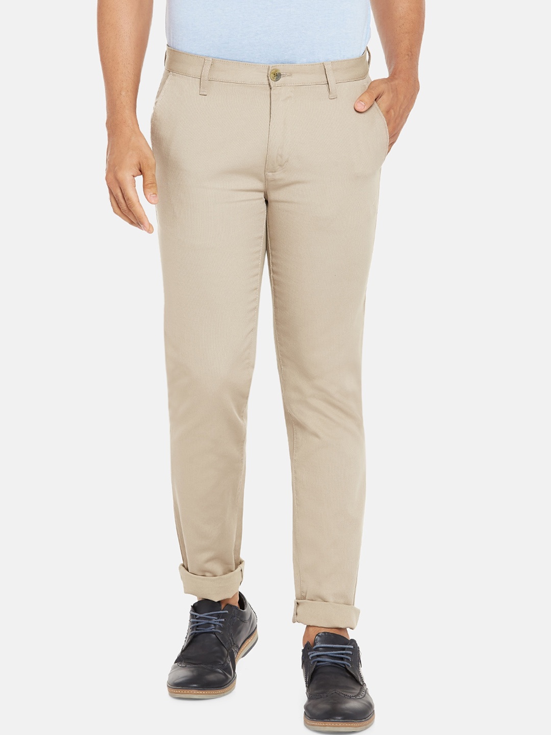 

BYFORD by Pantaloons Men Beige Slim Fit Low-Rise Trousers