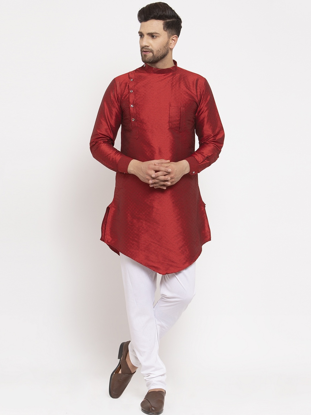 

KLOTTHE Men Maroon Solid Cotton Silk Kurta