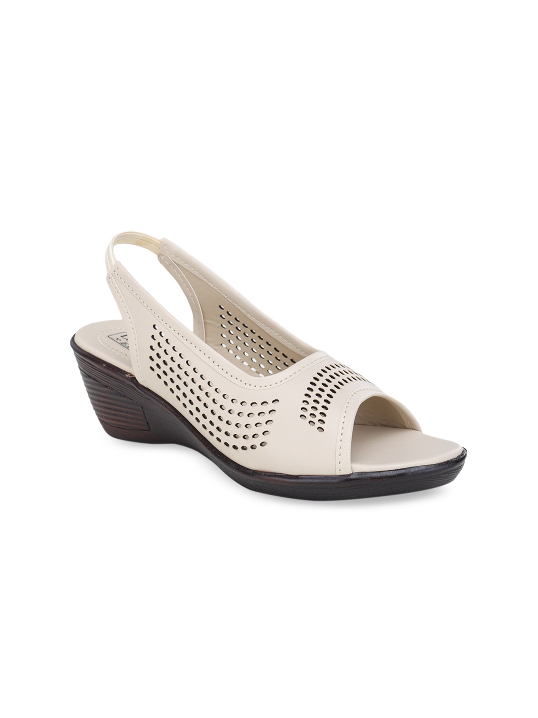 

LONDON STEPS Cream-Coloured Wedge Peep Toes with Laser Cuts