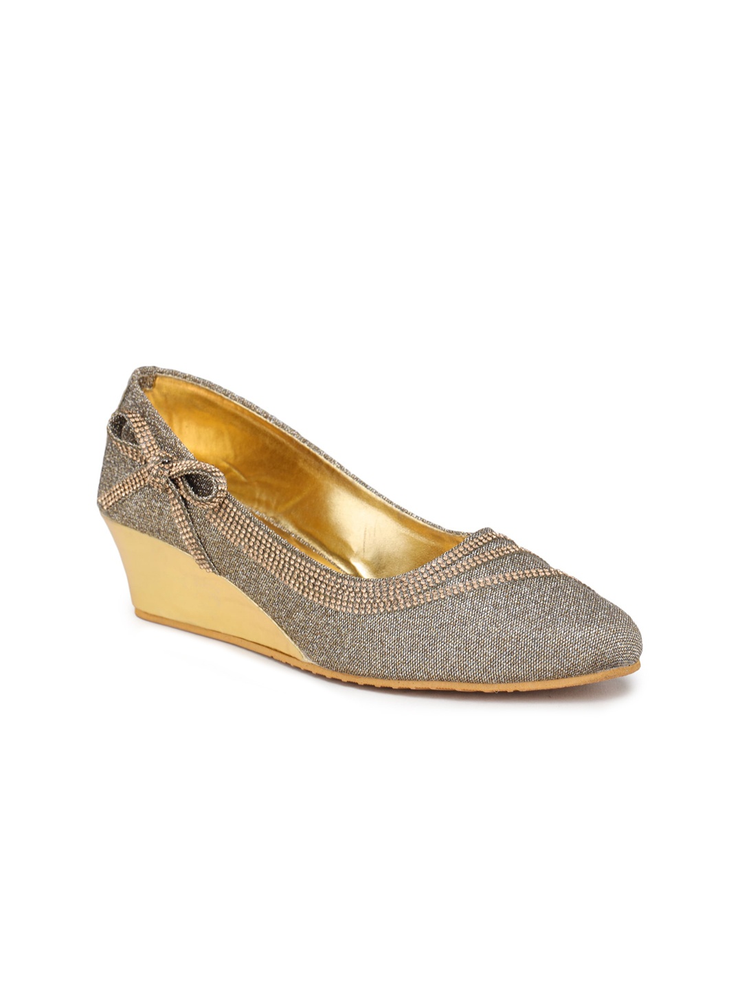 

LONDON STEPS Copper-Toned Embellished Wedge Pumps