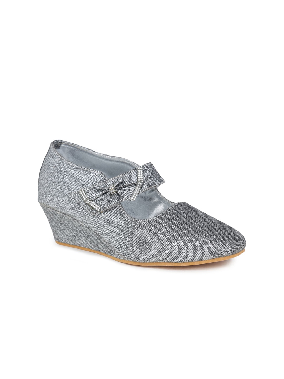 

LONDON STEPS Grey Embellished Wedge Pumps With Bows