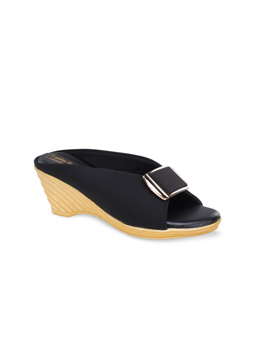 

LONDON STEPS Black Wedge Peep Toes with Buckles
