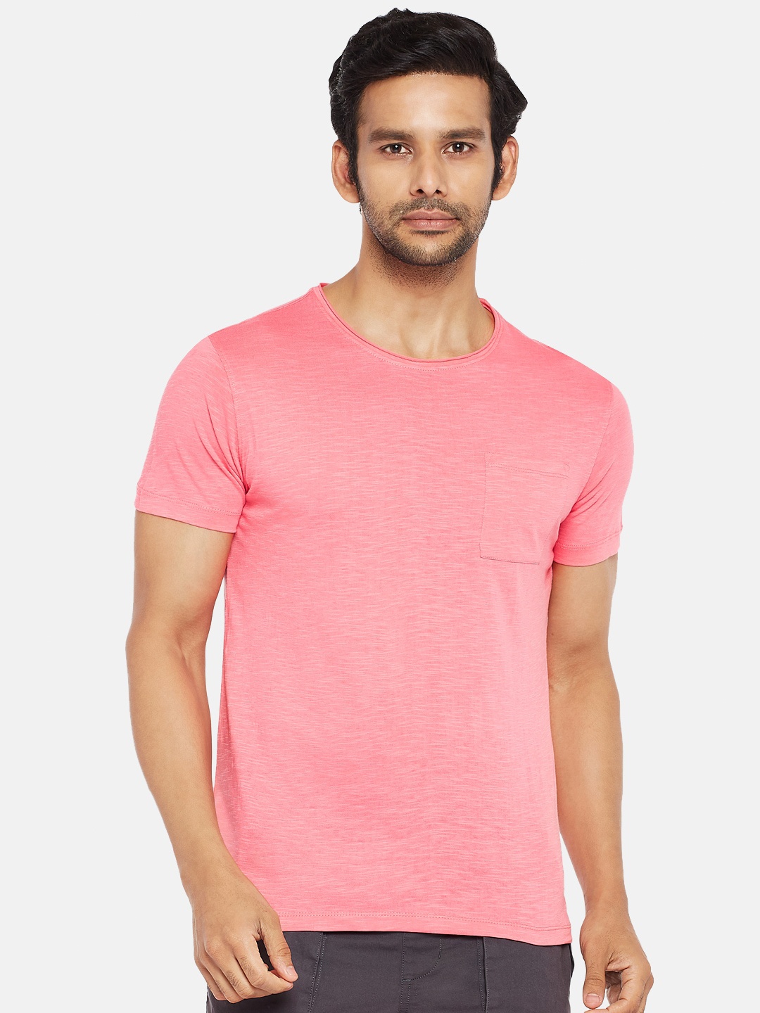 

Urban Ranger by pantaloons Men Pink Solid T-shirt