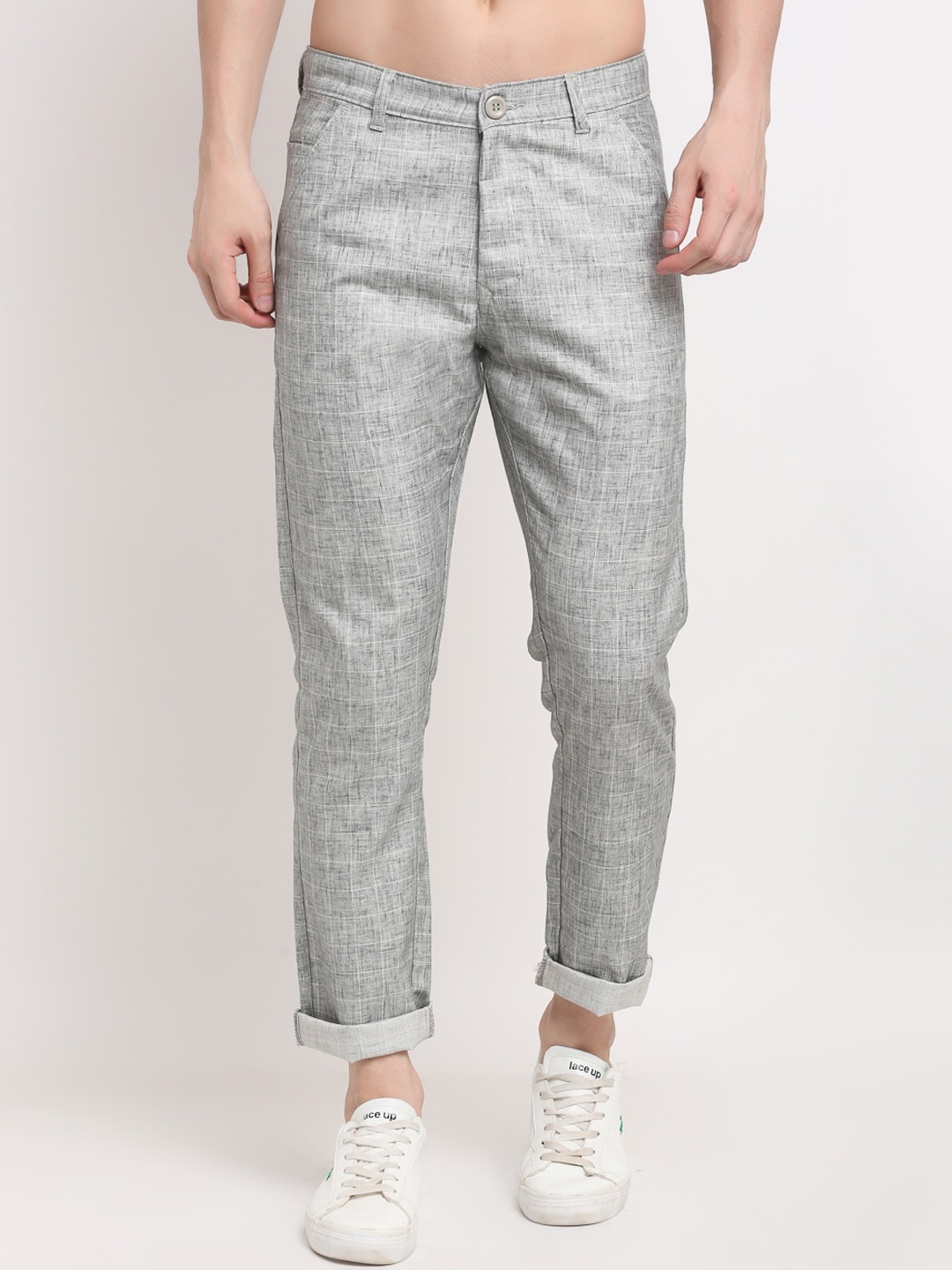 

JAINISH Men Grey Checked Trousers