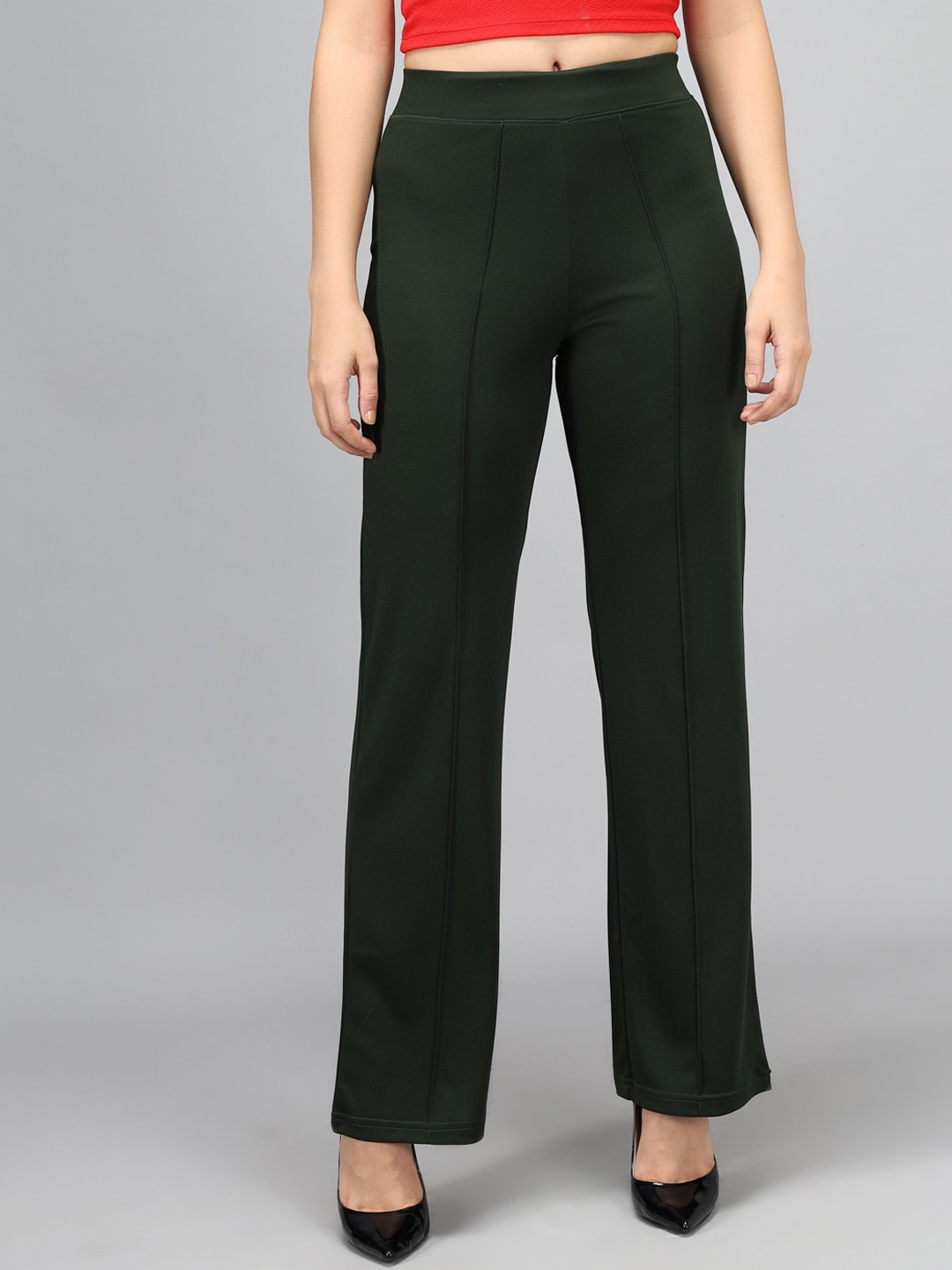 

Kotty Women Green High-Rise Bootcut Trousers