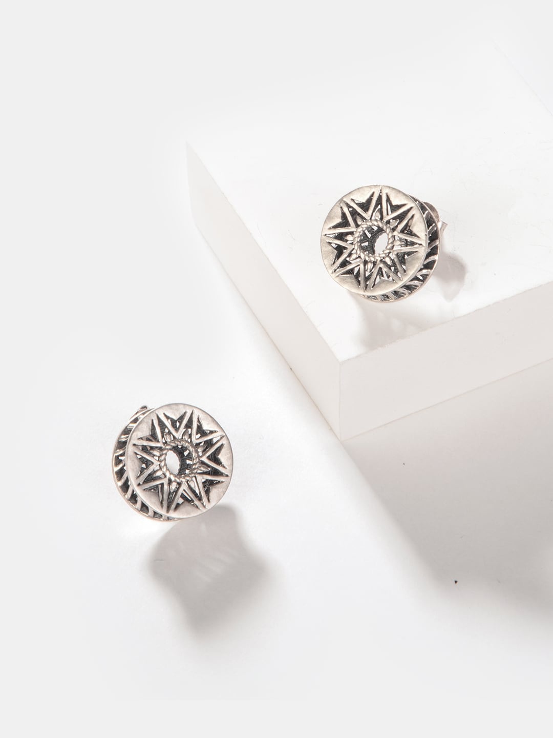 

SHAYA Silver-Toned Contemporary Studs Earrings