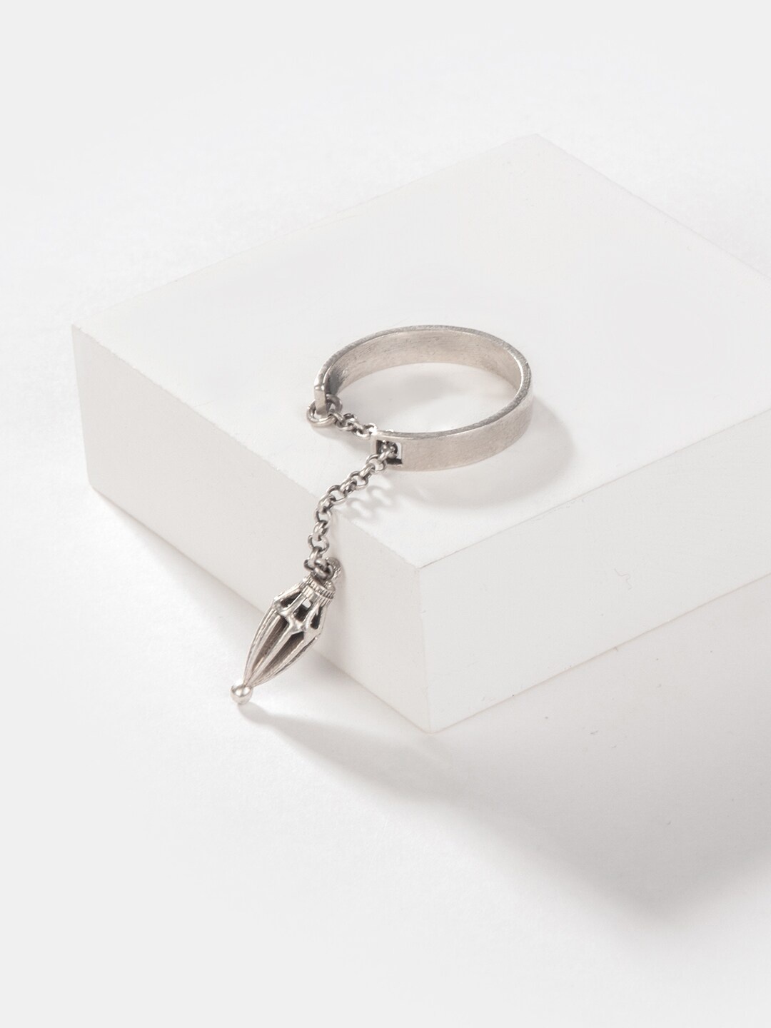 

SHAYA Silver-Toned Champakali Inspired Charm Finger Ring