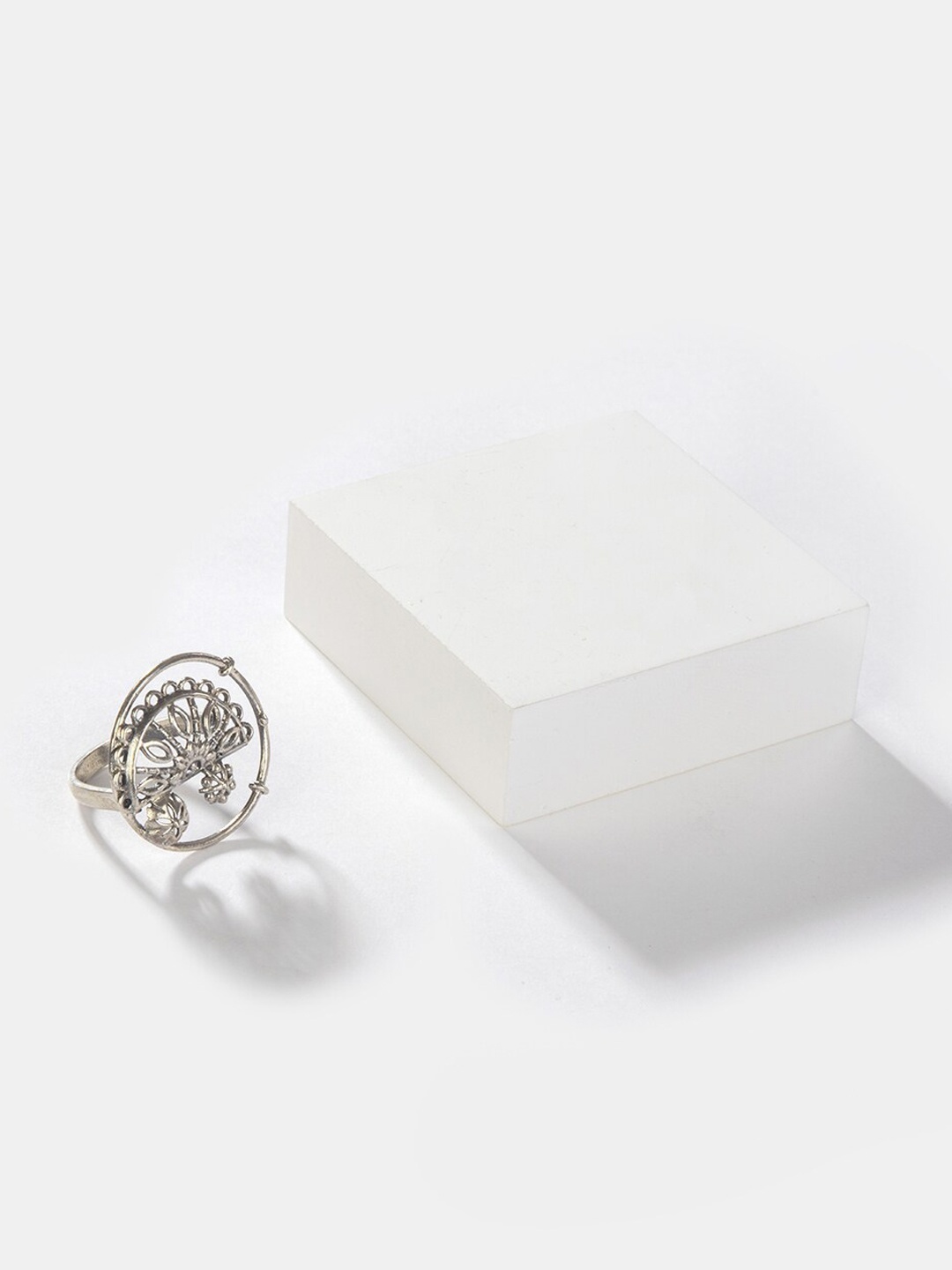 

SHAYA Oxidised Silver-Toned Tribal Phuli Inspired Finger Ring