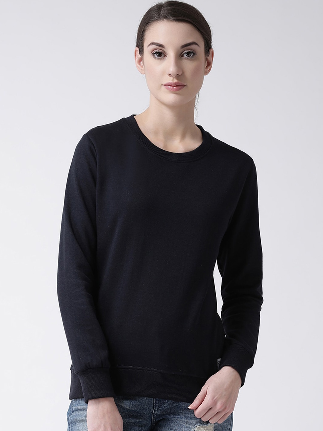 

GRIFFEL Women Navy Blue Solid Sweatshirt