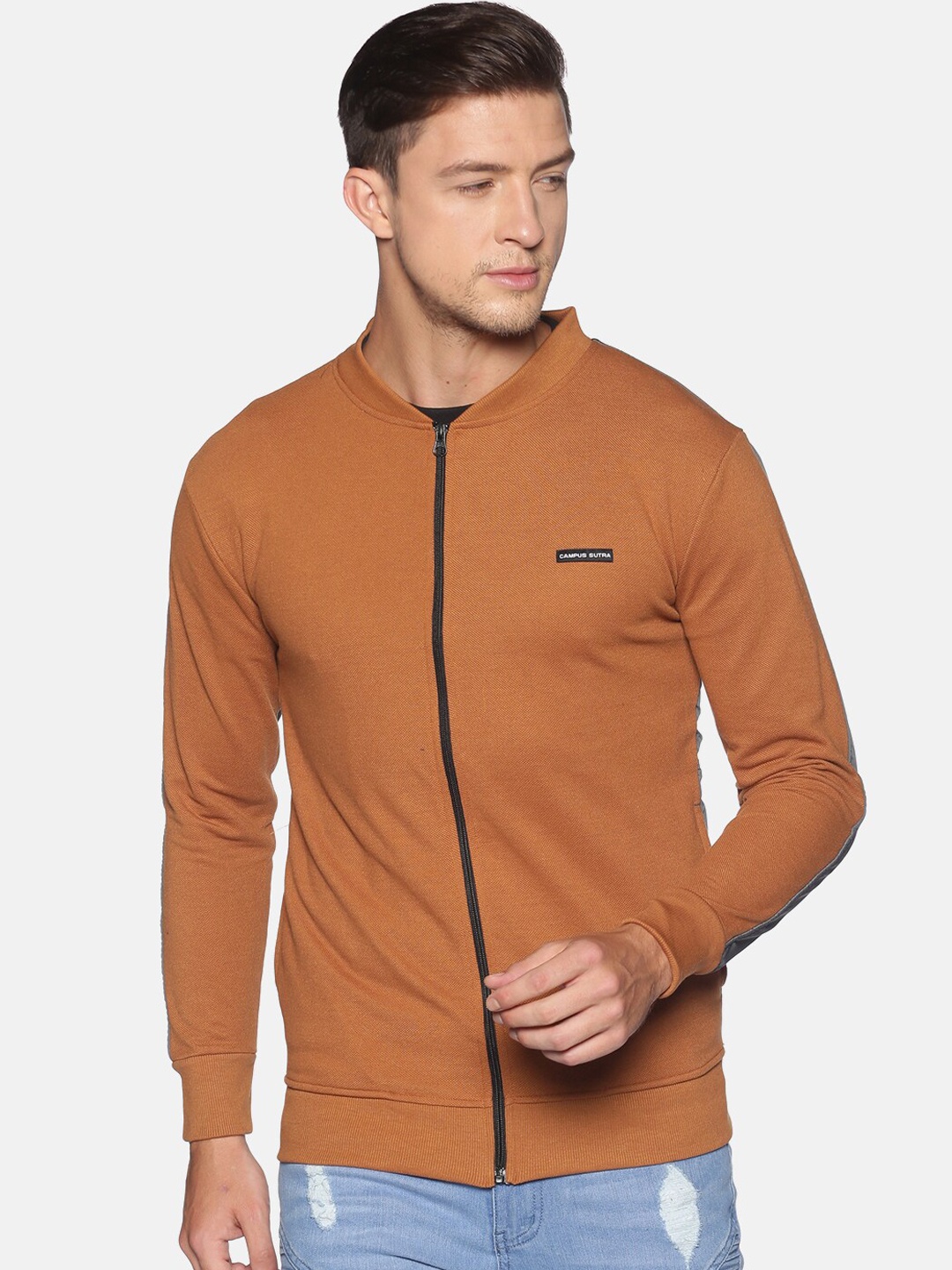 

Campus Sutra Men Brown Pure Cotton Front-Open Sweatshirt