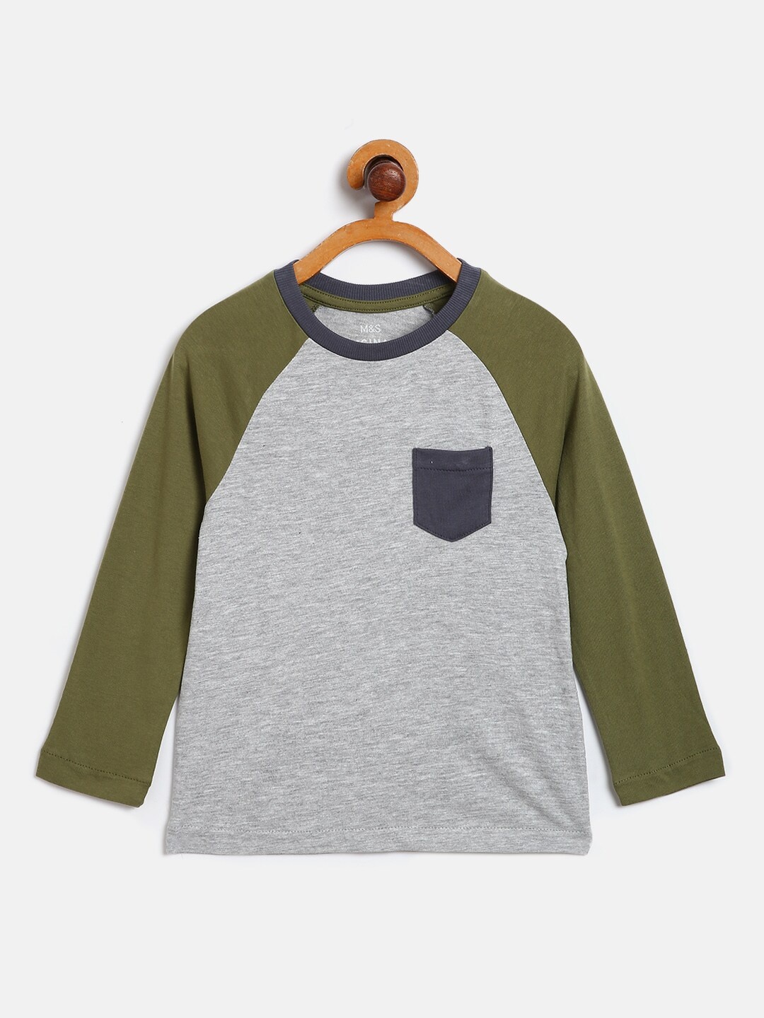 

Marks & Spencer Boys Grey Melange & Olive Green Cotton T-shirt