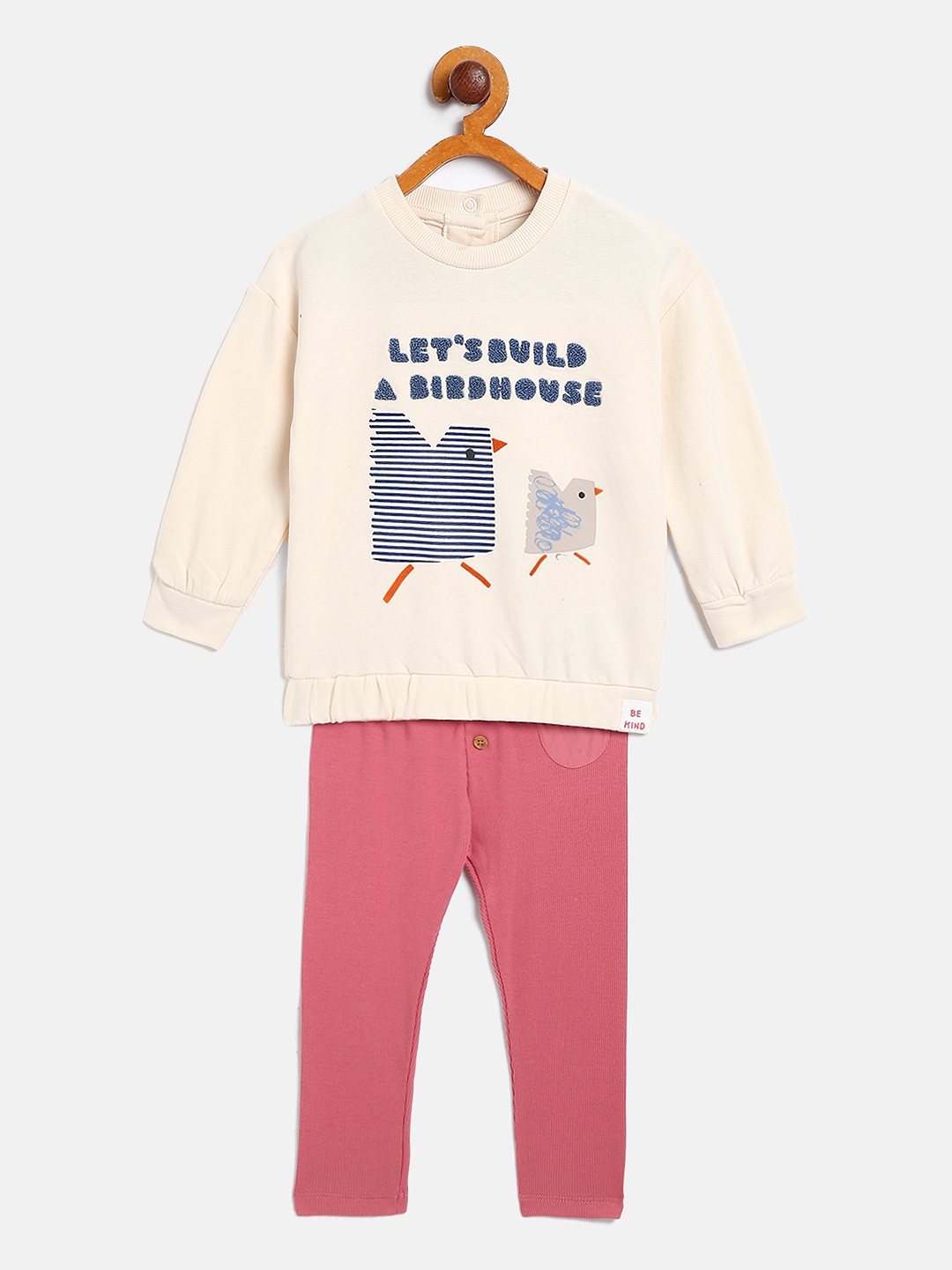 

Marks & Spencer Kids Off-White & Pink Printed T-shirt with Pyjamas