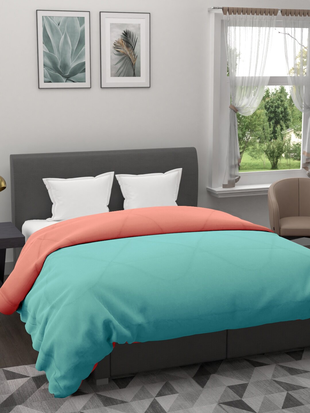 

Clasiko Peach-Coloured & Turquoise Blue AC Room 233 GSM Double Bed Comforter