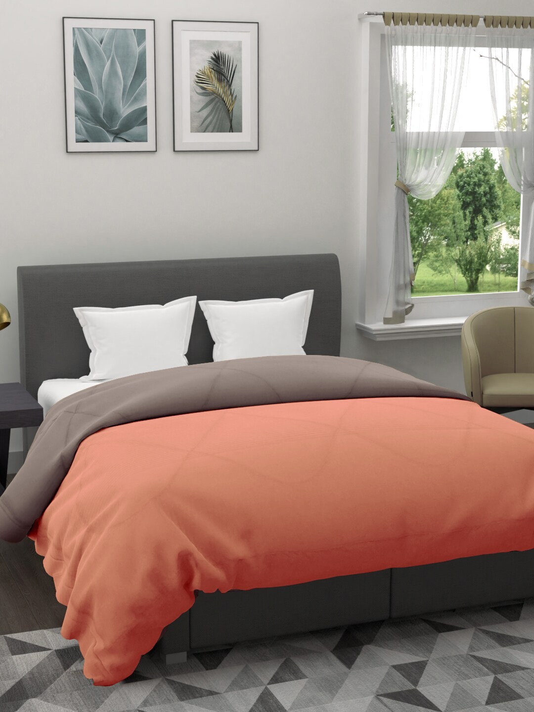

Clasiko Peach-Coloured & Taupe AC Room 233 GSM Reversible Double Bed Comforter