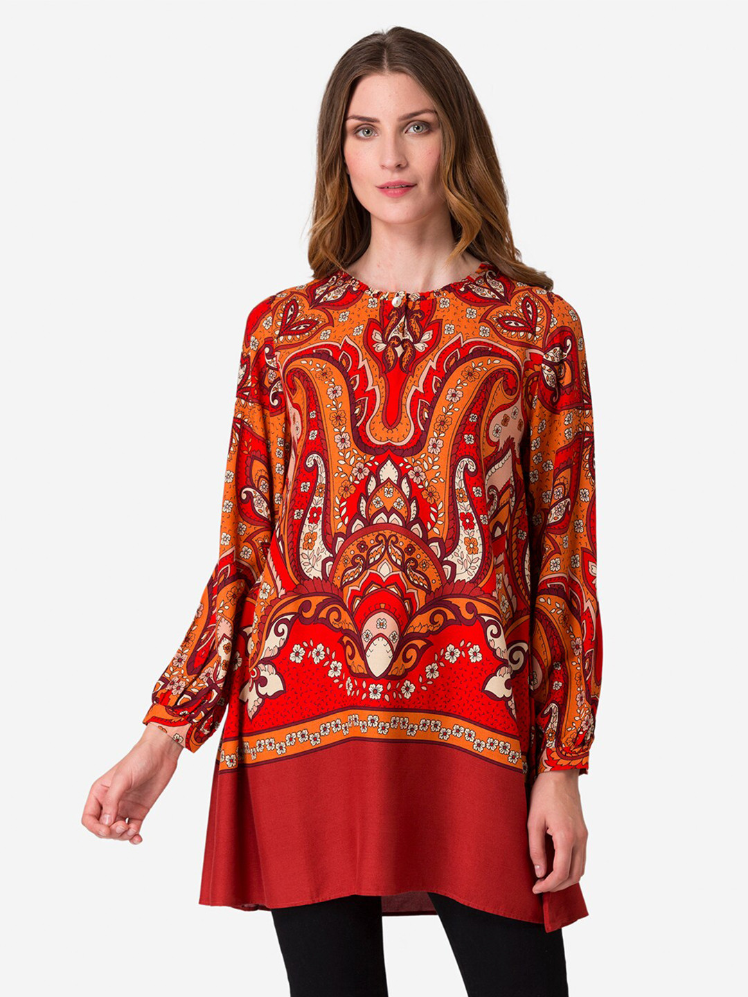 

Mode by Red Tape Red Viscose Rayon Printed Tunic