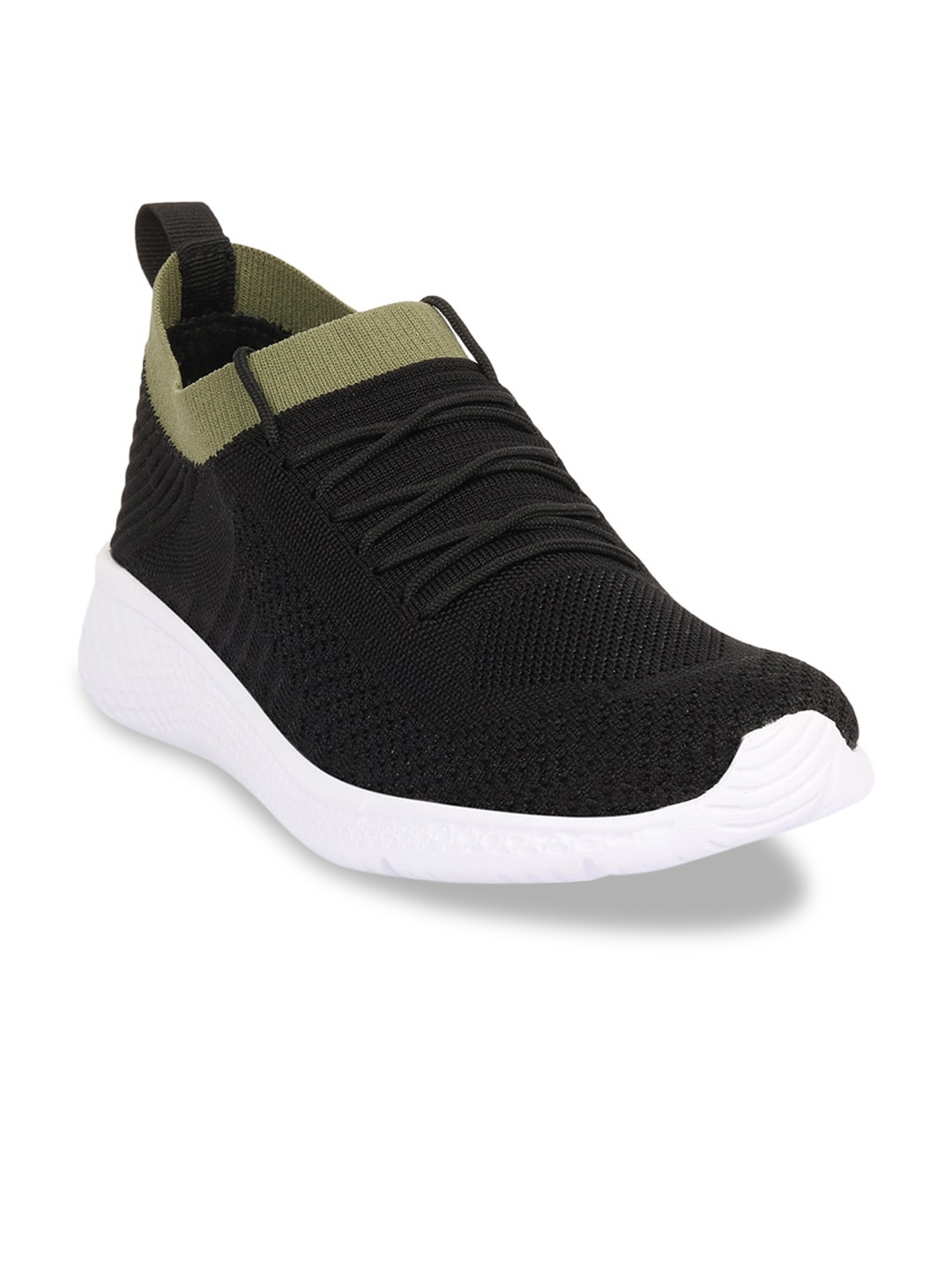 

FAST TRAX Men Black & Olive Green Woven Design Slip-On Sneakers