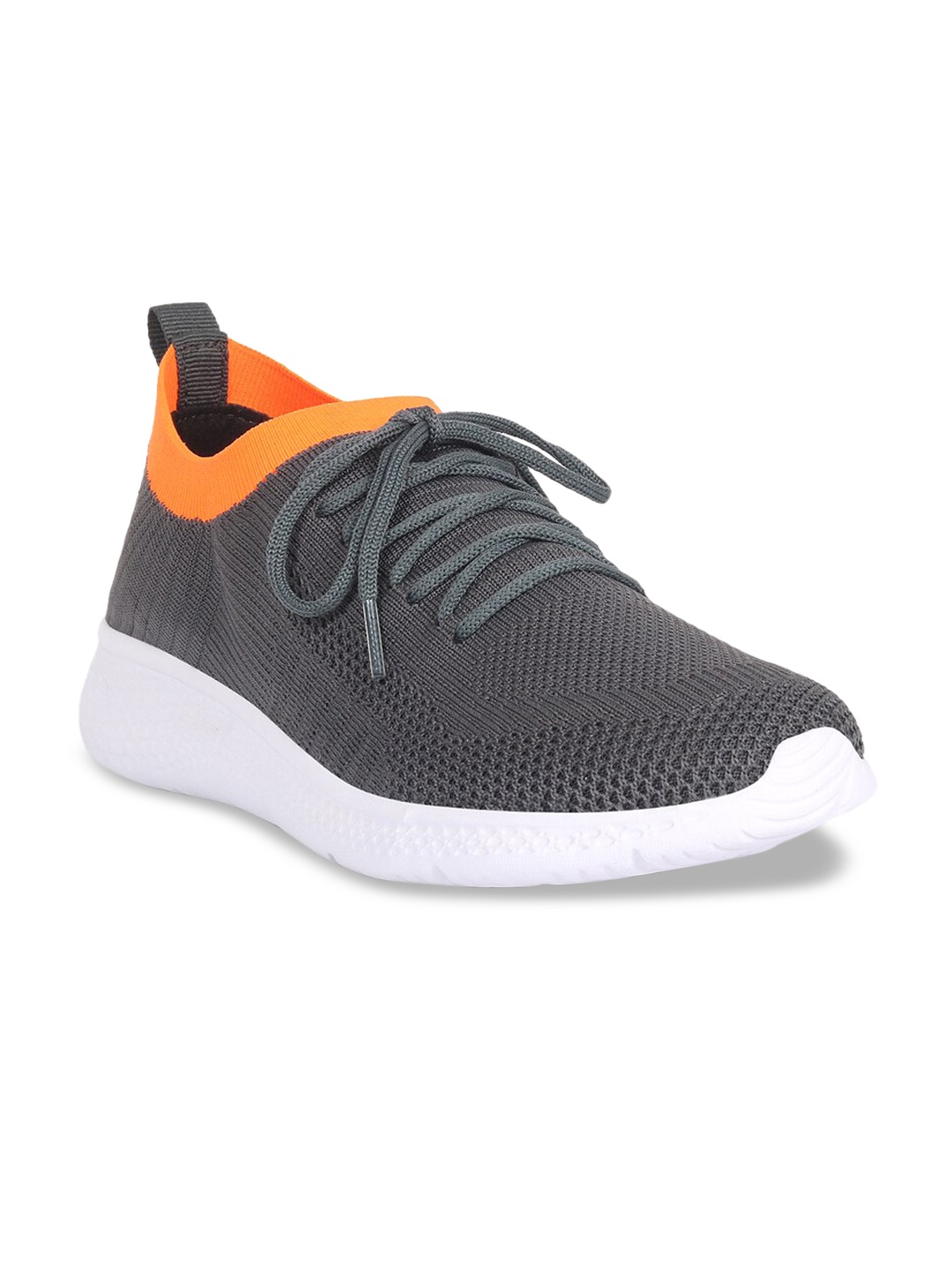 

FAST TRAX Men Grey & Orange Woven Design Slip-On Sneakers