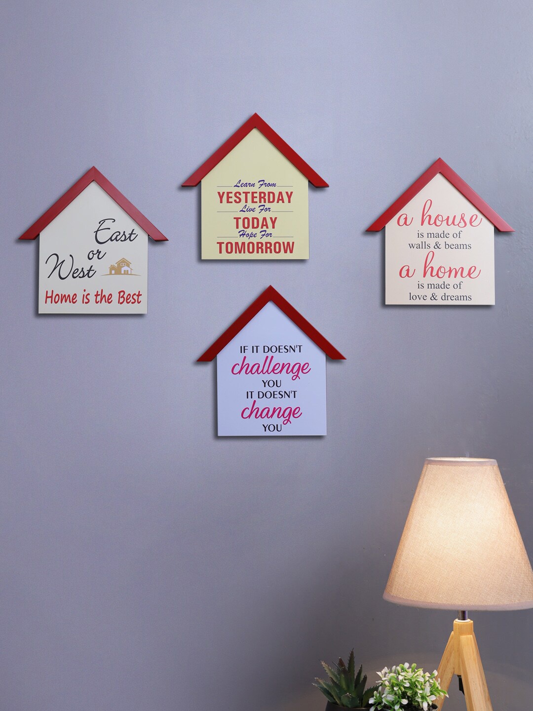 

Safal Set Of 4 Wooden Hut Shaped Poster Frames, Red