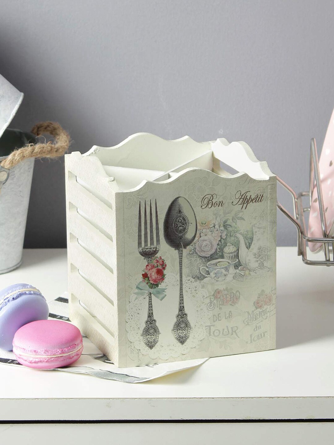 

A Vintage Affair- Home Decor White Printed Cutlery Holder