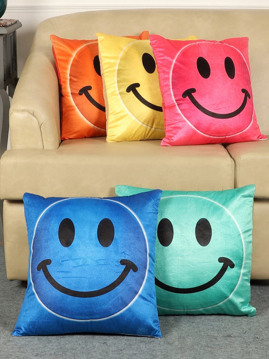 

MFD HOME FURNISHING Pink & Blue Set of 5 Quirky Square Cushion Covers