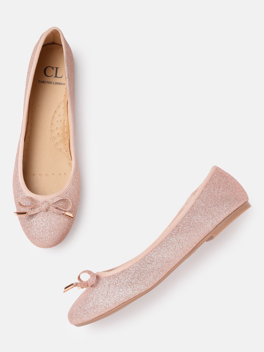 

Carlton London Women Pink Glitter Bow Detail Ballerinas, Rose gold