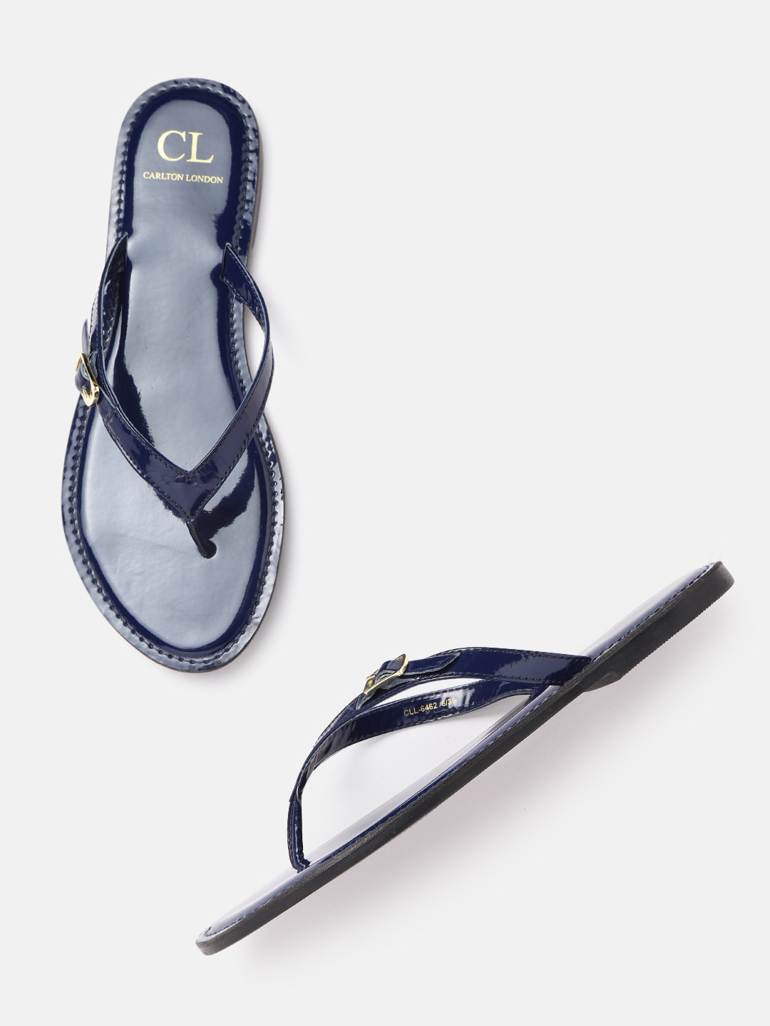 

Carlton London Women Navy Blue Solid Open Toe Flats with Buckles