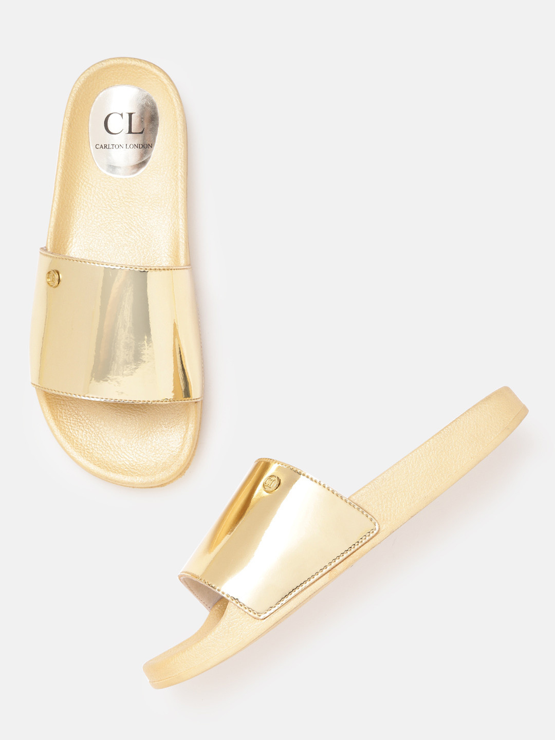 

Carlton London Women Gold-Toned Solid Metallic Open Toe Flats