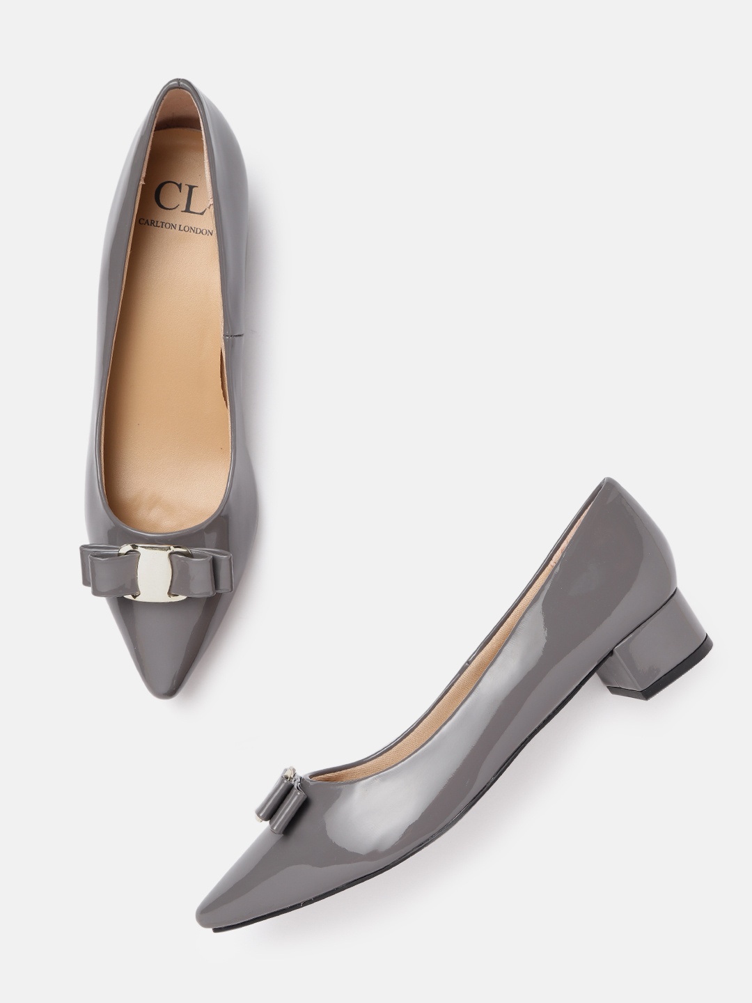 

Carlton London Charcoal Grey Solid Glossy Finish Pumps