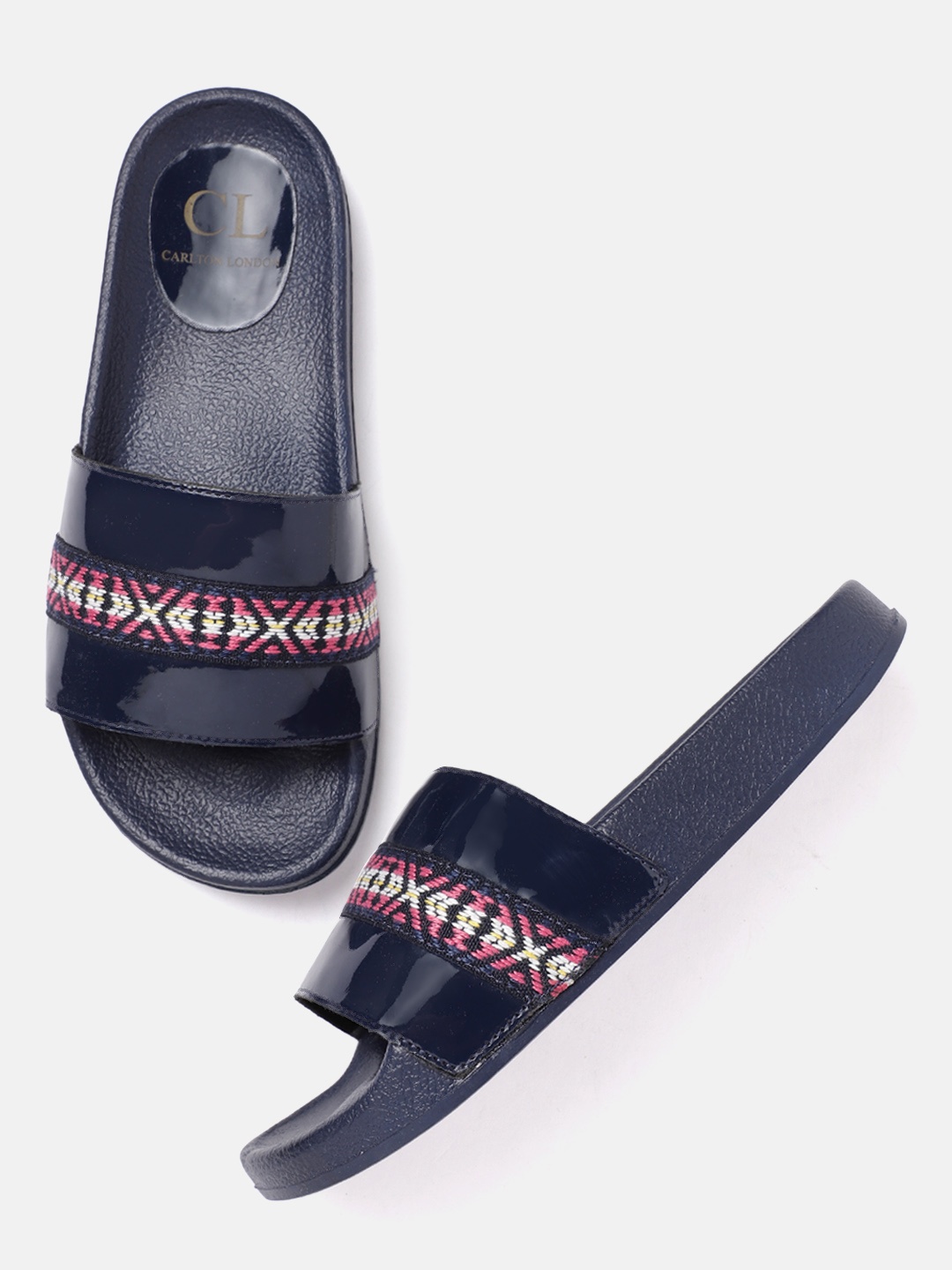 

Carlton London Women Navy Blue & Pink Open Toe Flats