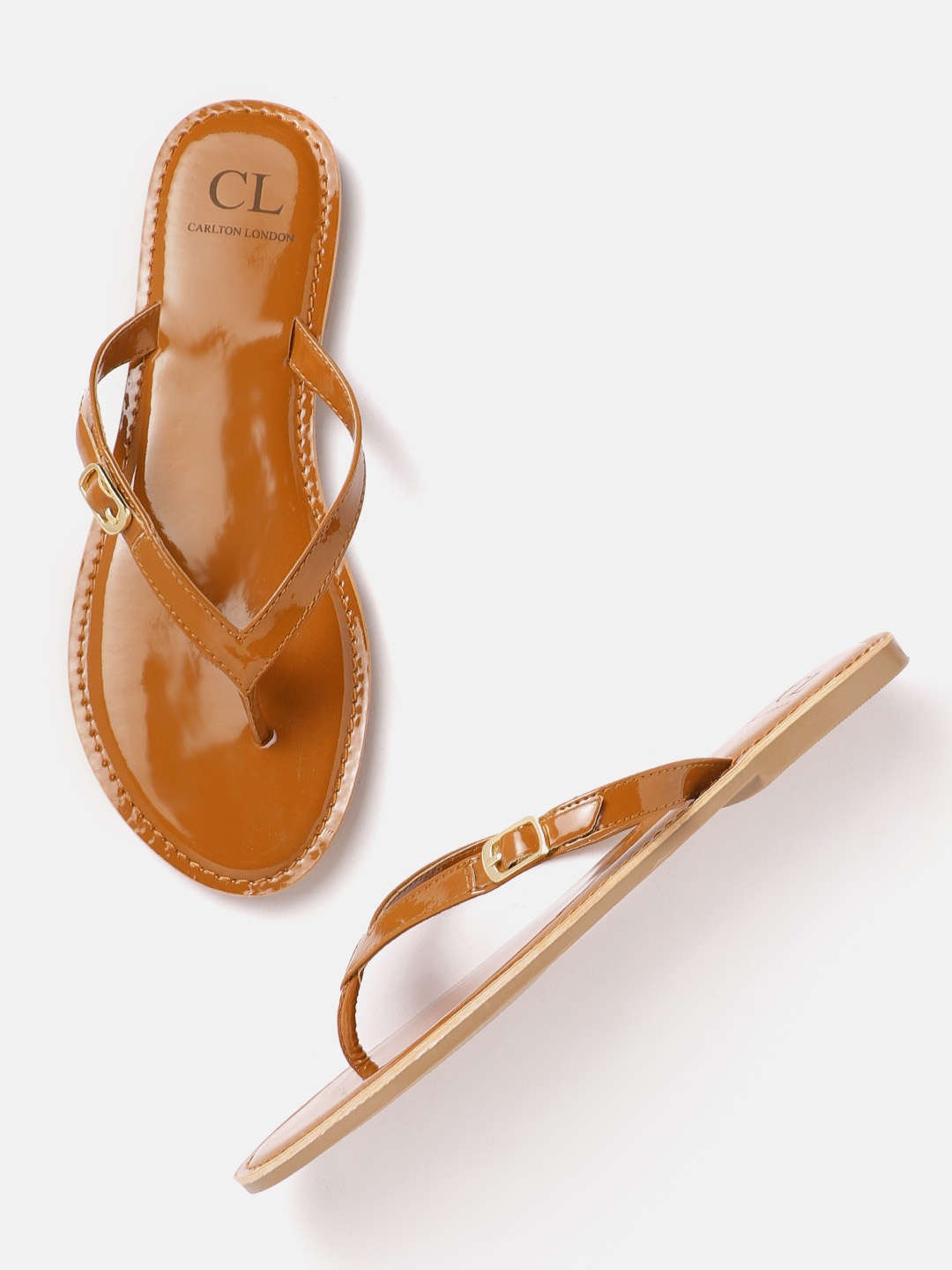 

Carlton London Women Tan Brown Solid Open Toe Flats with Buckle Detail