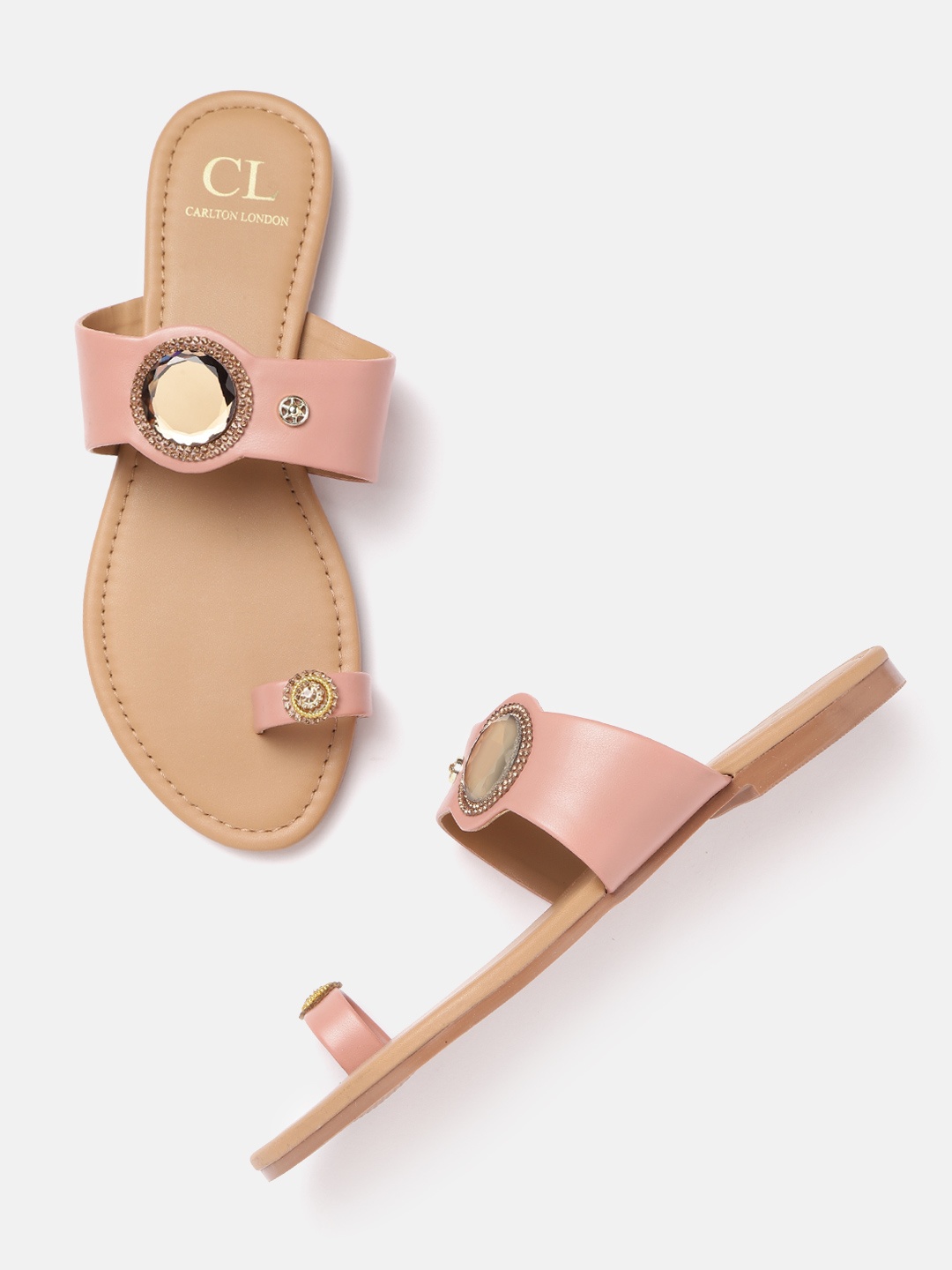 

Carlton London Women Dusty Pink Solid Ethnic One Toe Flats with Embellished Detail