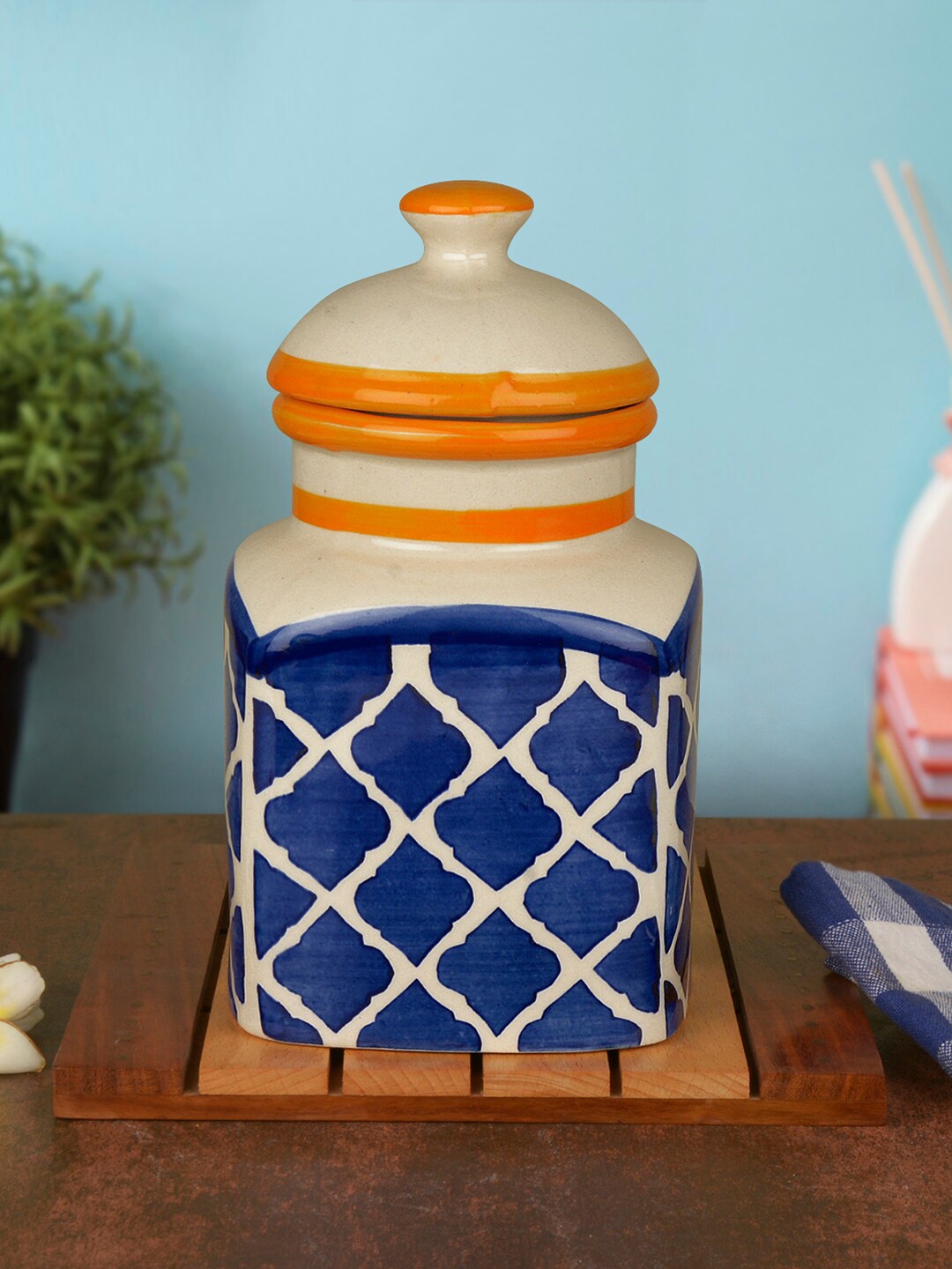

StyleMyWay Blue & White Handpainted Ceramic Jar With Lid