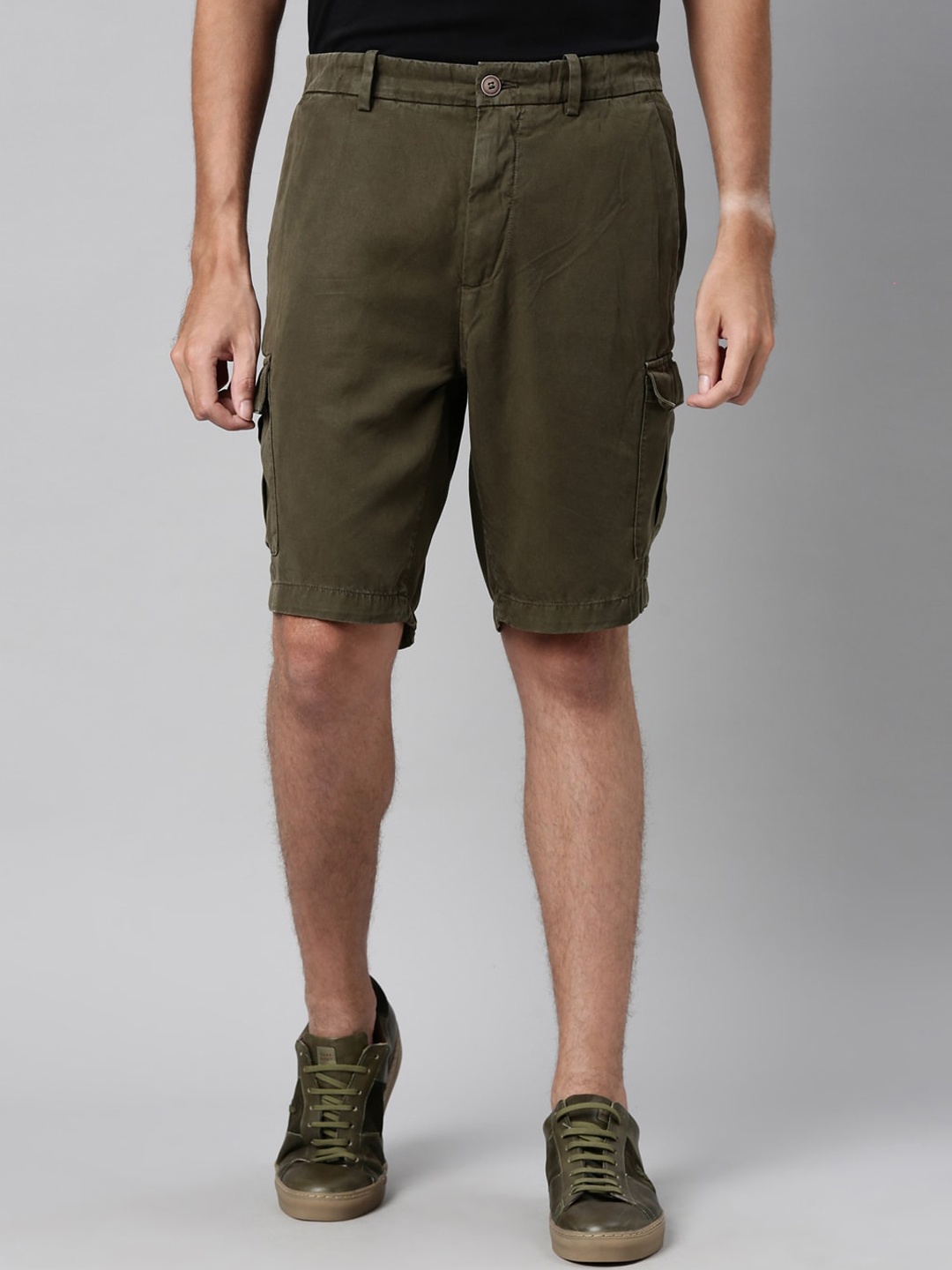 

RARE RABBIT Men Bellamy Slim Fit Mid-Rise Tencel Shorts, Olive