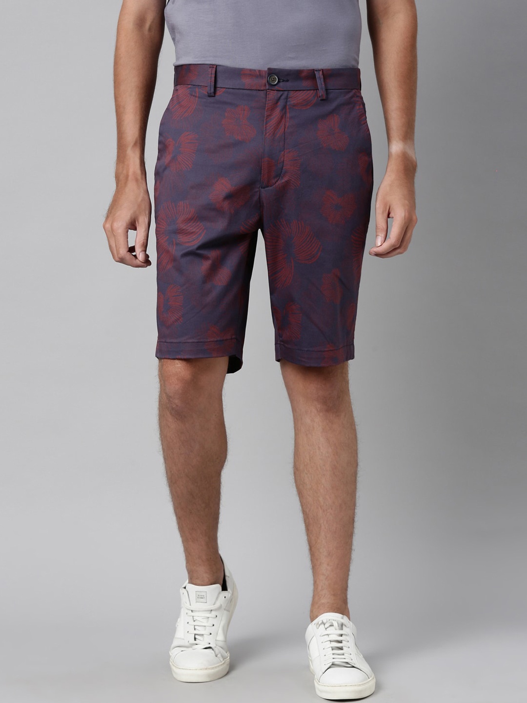 

RARE RABBIT Men Leroy Slim Fit Floral Printed Mid-Rise Shorts, Navy blue