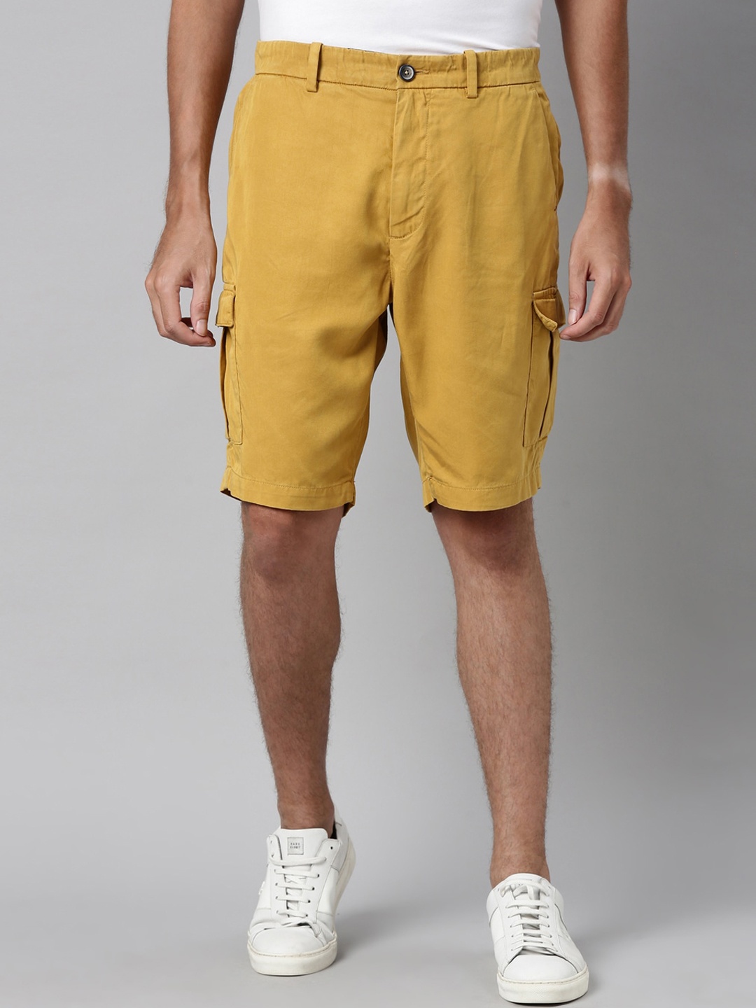 

RARE RABBIT Men Bellamy Slim Fit Mid-Rise Tencel Shorts, Yellow
