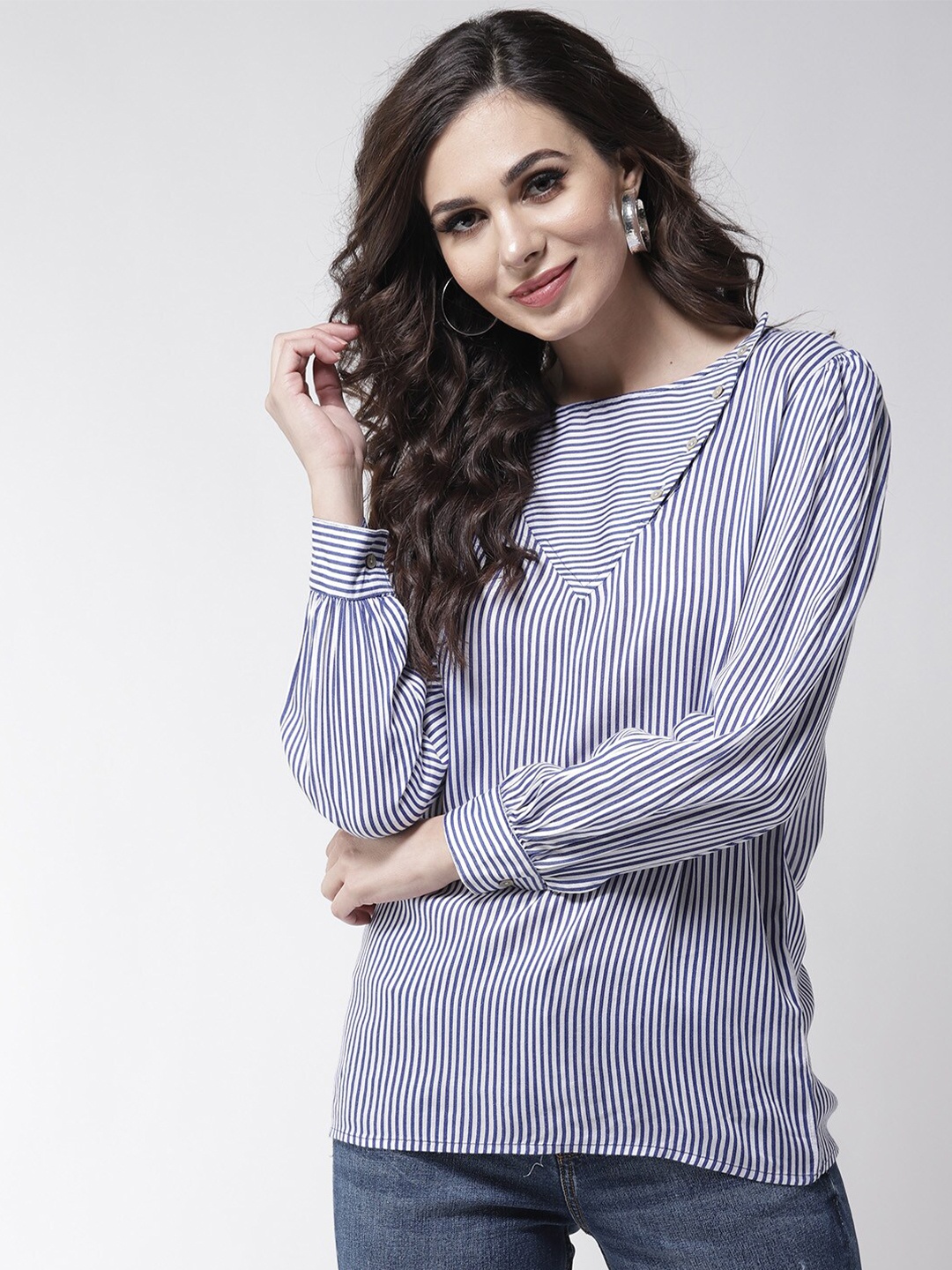 

La Zoire Blue Striped Regular Top