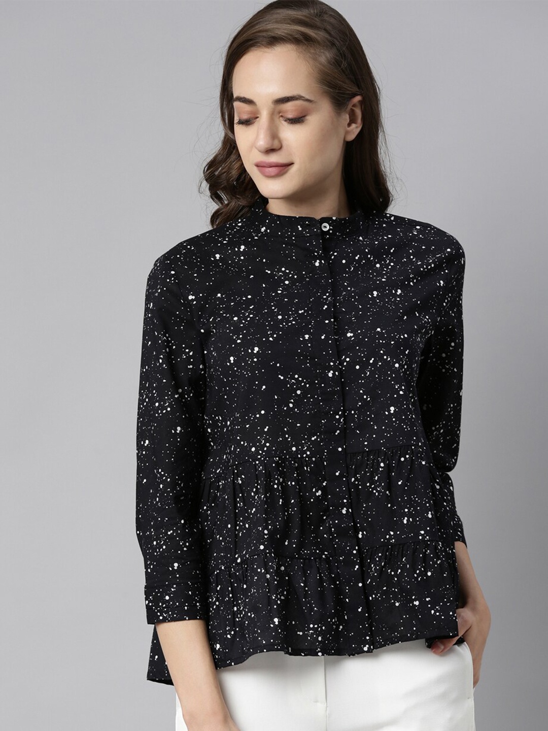 

RAREISM Black Printed Tiered Top