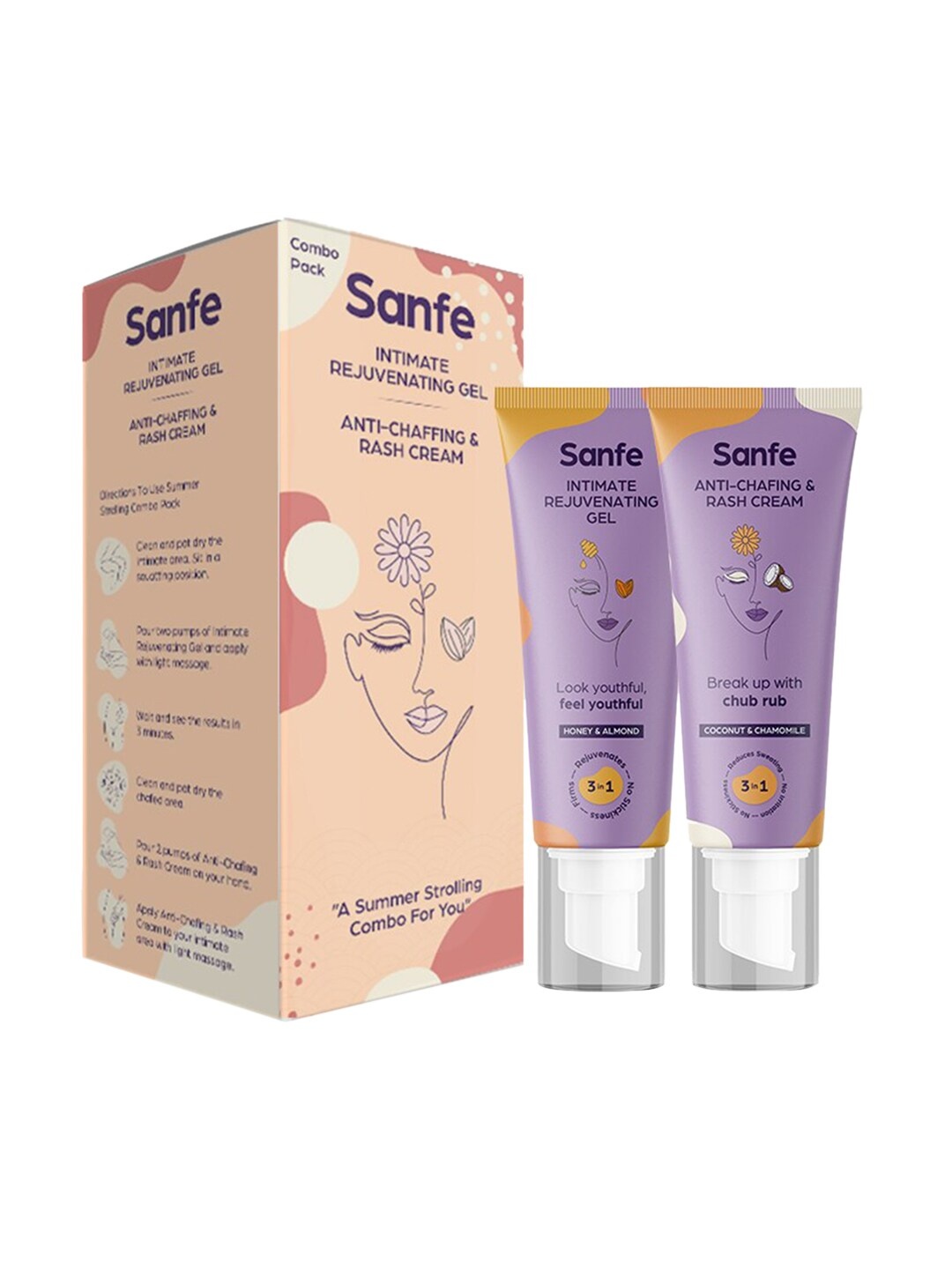 

Sanfe Summer Stroll Set- Intimate Rejuvenating Gel & Anti-Chafing and Rash Cream, Purple