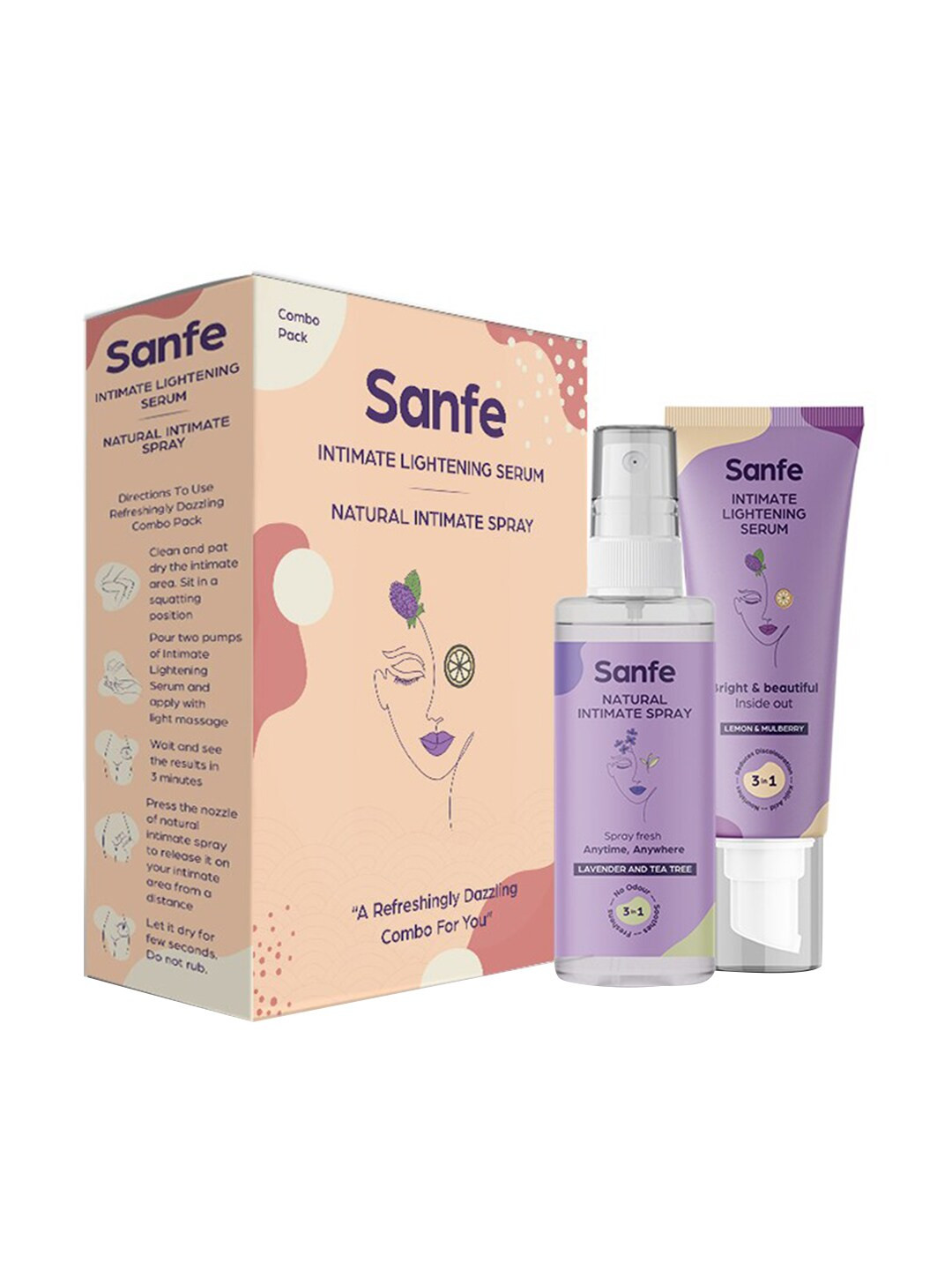 

Sanfe Refreshingly dazzling Set - Intimate Lightening Serum & Natural Intimate Spray, Purple